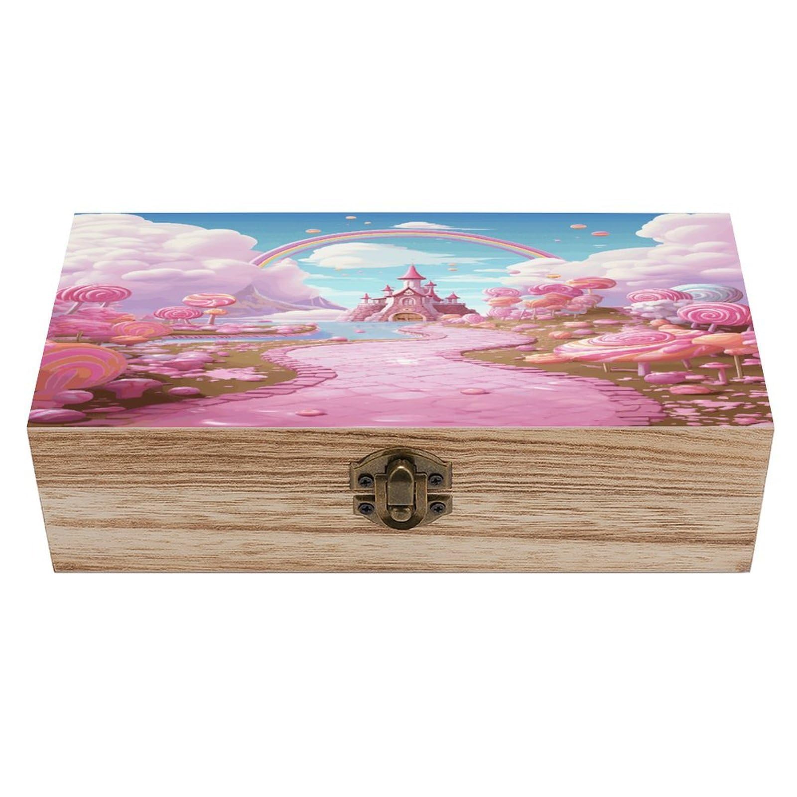 VstaDank Pink Candy Wooden Keepsake Box with Hinged Lid Solid Wood Gift Boxes Beautifully Keepsake Box Jewellery Organiser Retro Memory Treasure Case with Lids Decorative Boxes