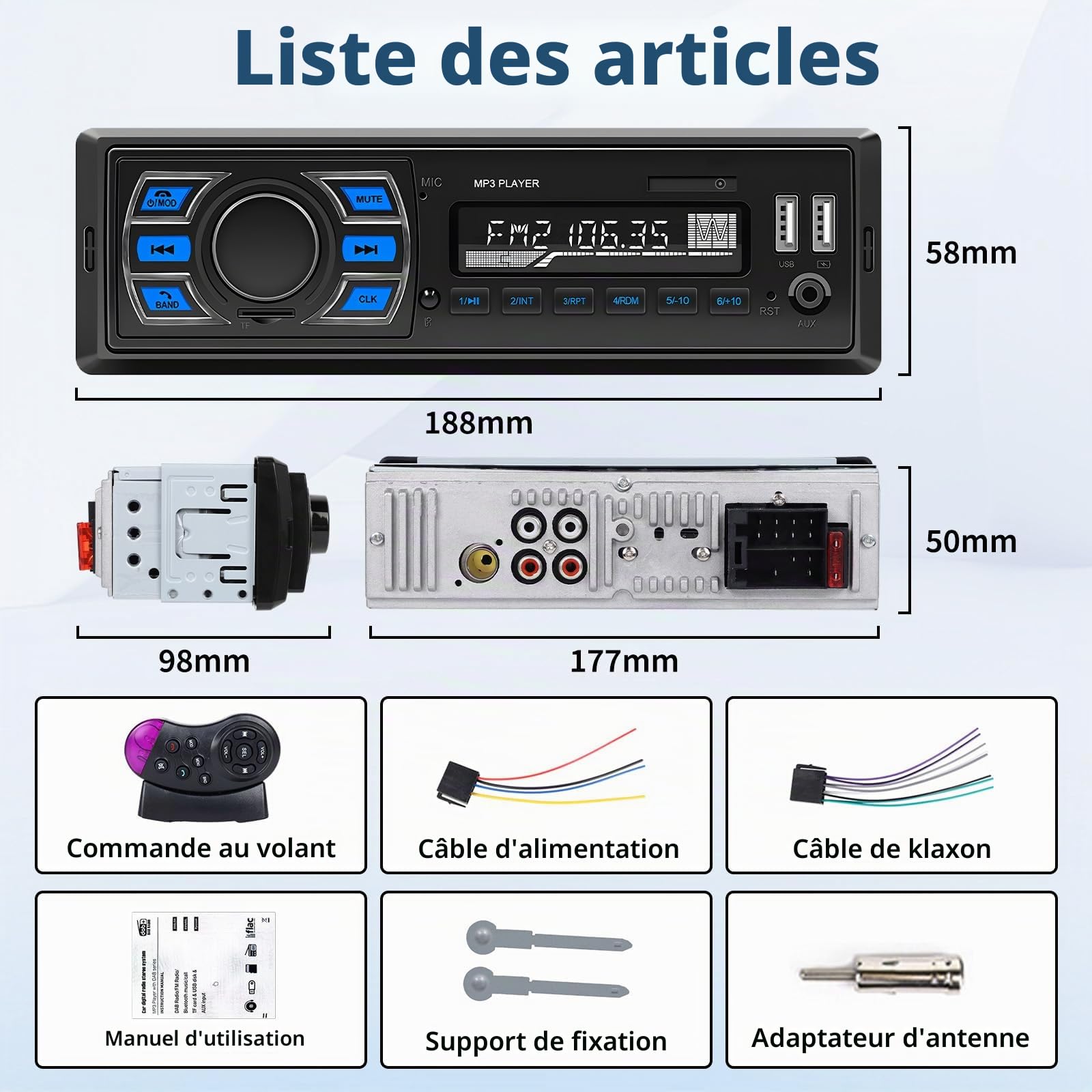 Hikity Dab/Dab+ Autoradio avec Bluetooth FM