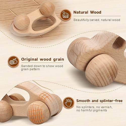 Miniatura 2 de TOY Life Juego de juguetes de madera con 2 autos de madera para bebés, 8 rompecabezas de madera de animales para niños pequeños