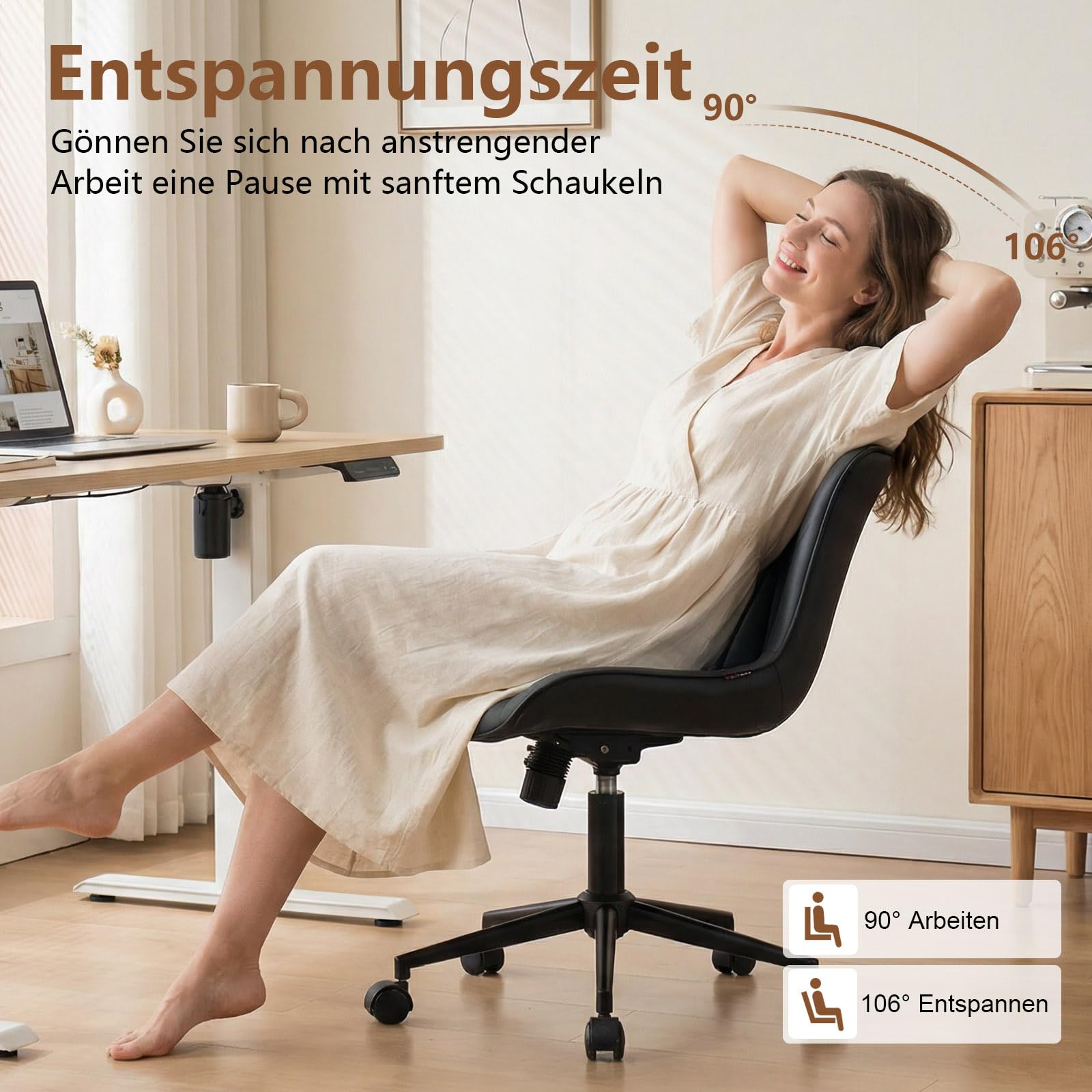 YOUTASTE Bürostuhl ohne armlehne, Drehstuhl mit Rollen Schreibtischstuhl