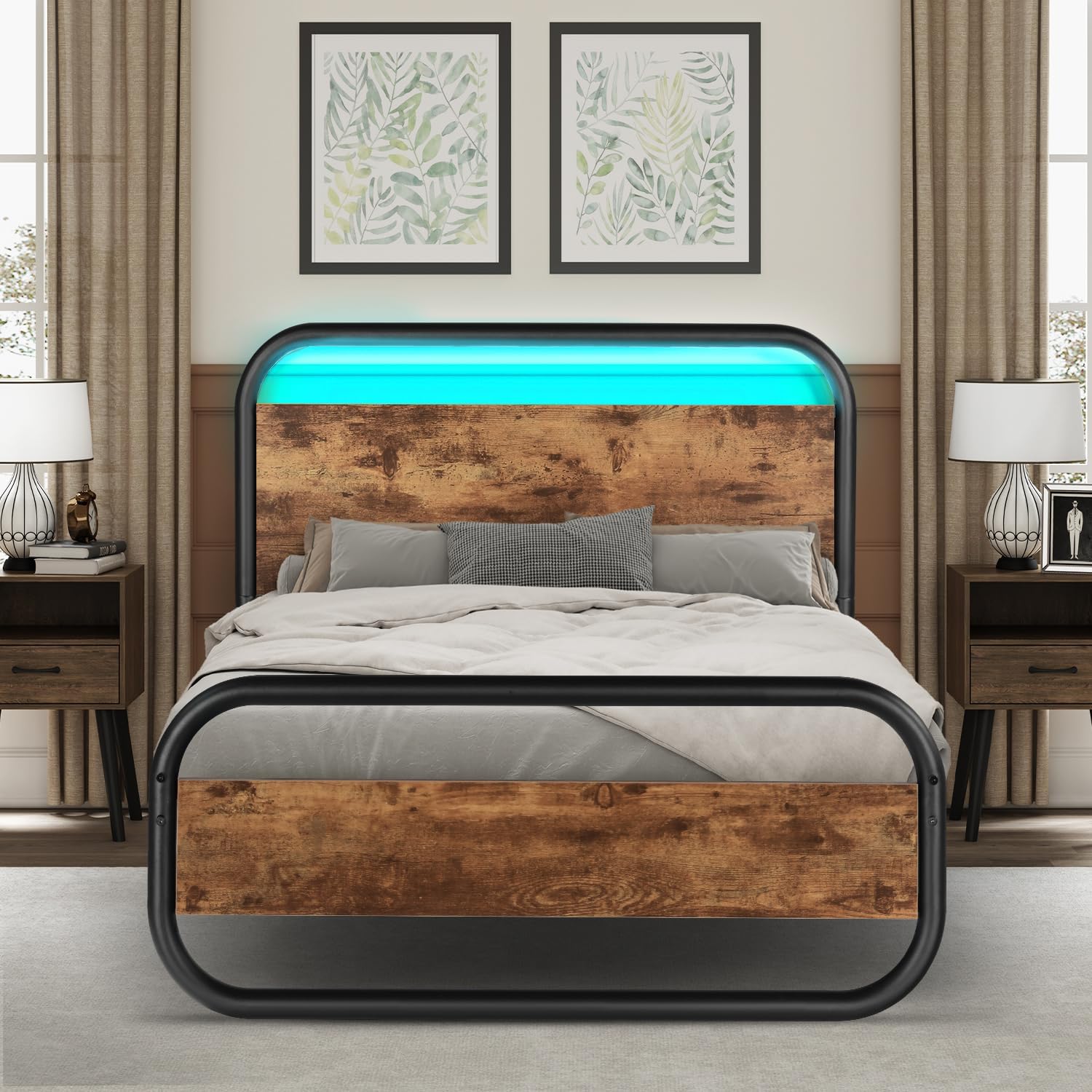 Twin Bed Frame with Headboard LED Bed Frame Twin Size Bed