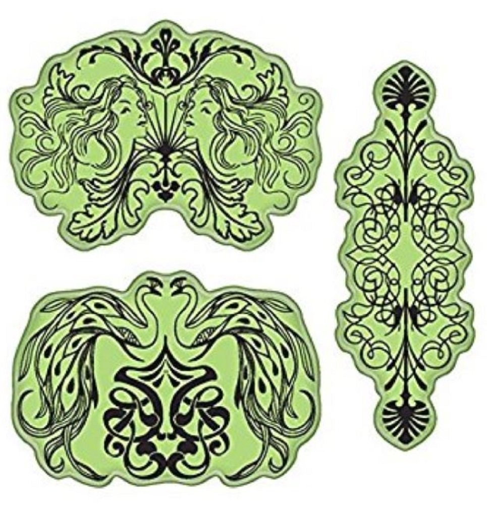 Inkadinkado Green With Red Rubber Stamping Gear 4 X 4-Inch Inka Elegant Nouveau Cling Stamp