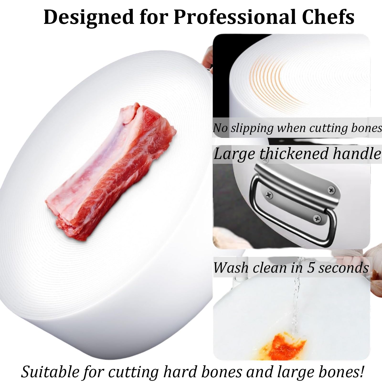 Tabla de cortar de polietileno resistente, 7 cm de grosor, tabla de cortar profesional antideslizante para huesos grandes, bloque de carnicero redondo duro para chefs