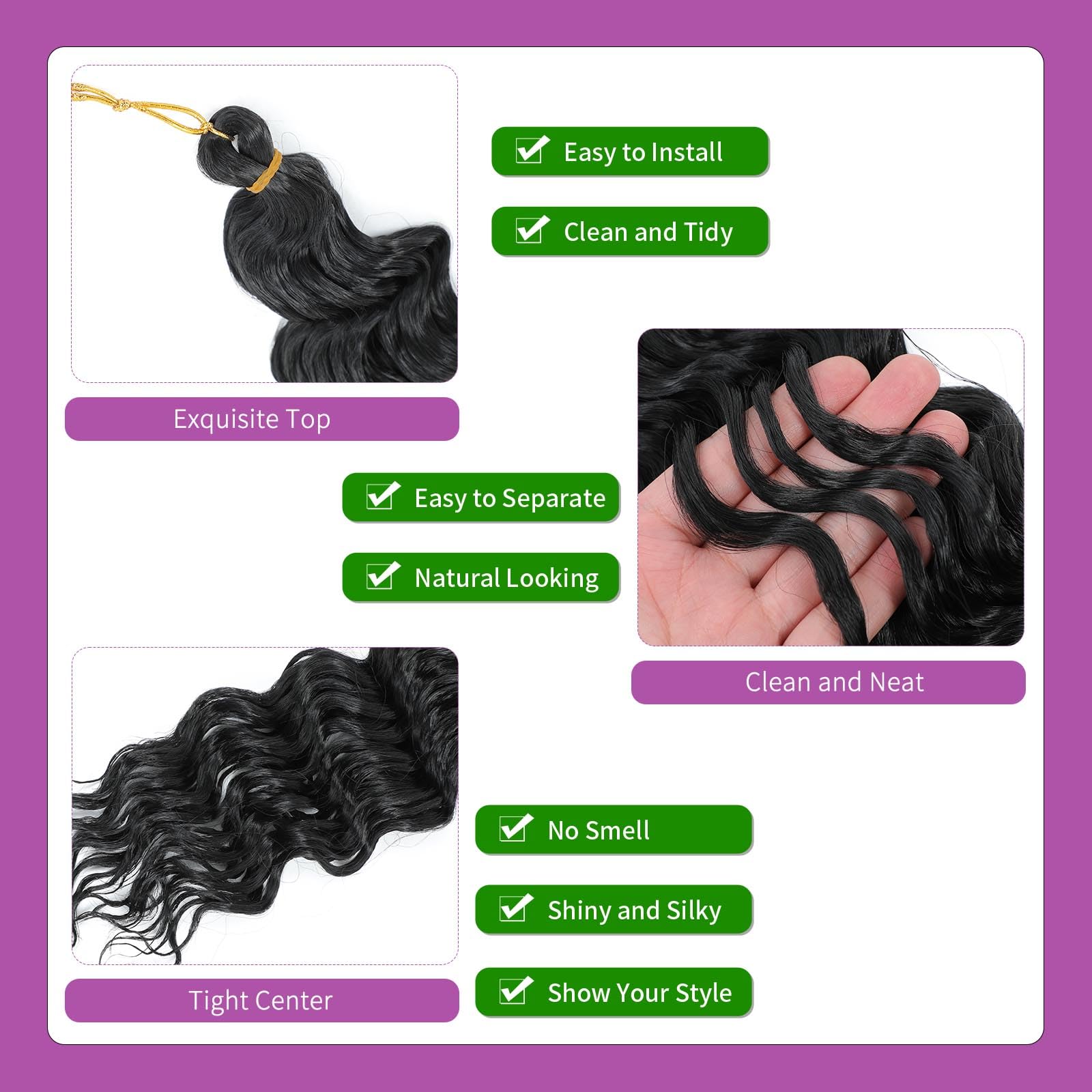 Ocean Wave Crochet Hair 3Packs Deep Wave Braiding Hair Curl Crochet Braiding Hair Extension Ocean Wave Braids Hair for women (4# - Image 3
