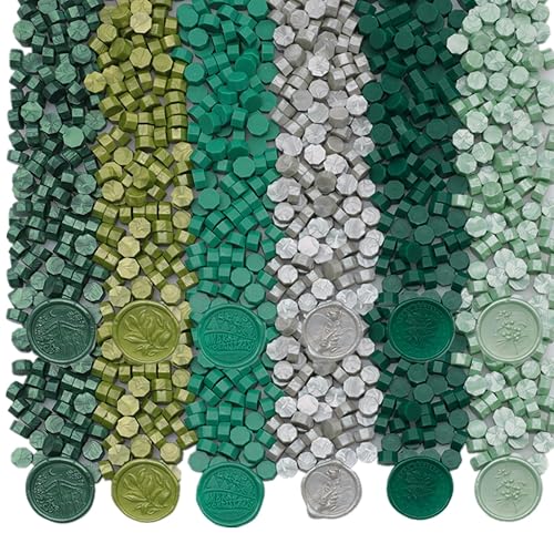 Miniatura 7 de 600 cuentas de sellado de cera, cuentas de cera de sellado verde salvia para sello de cera, juego de cuentas de sello de cera verde pino con 6