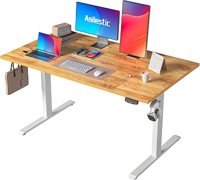 Agilestic Height-Adjustable Electric Desk, 140x80 cm Sit-Stand Office Desk, Computer Desk with Memory Function, Standing Desk, Gaming Desk, Light Brown