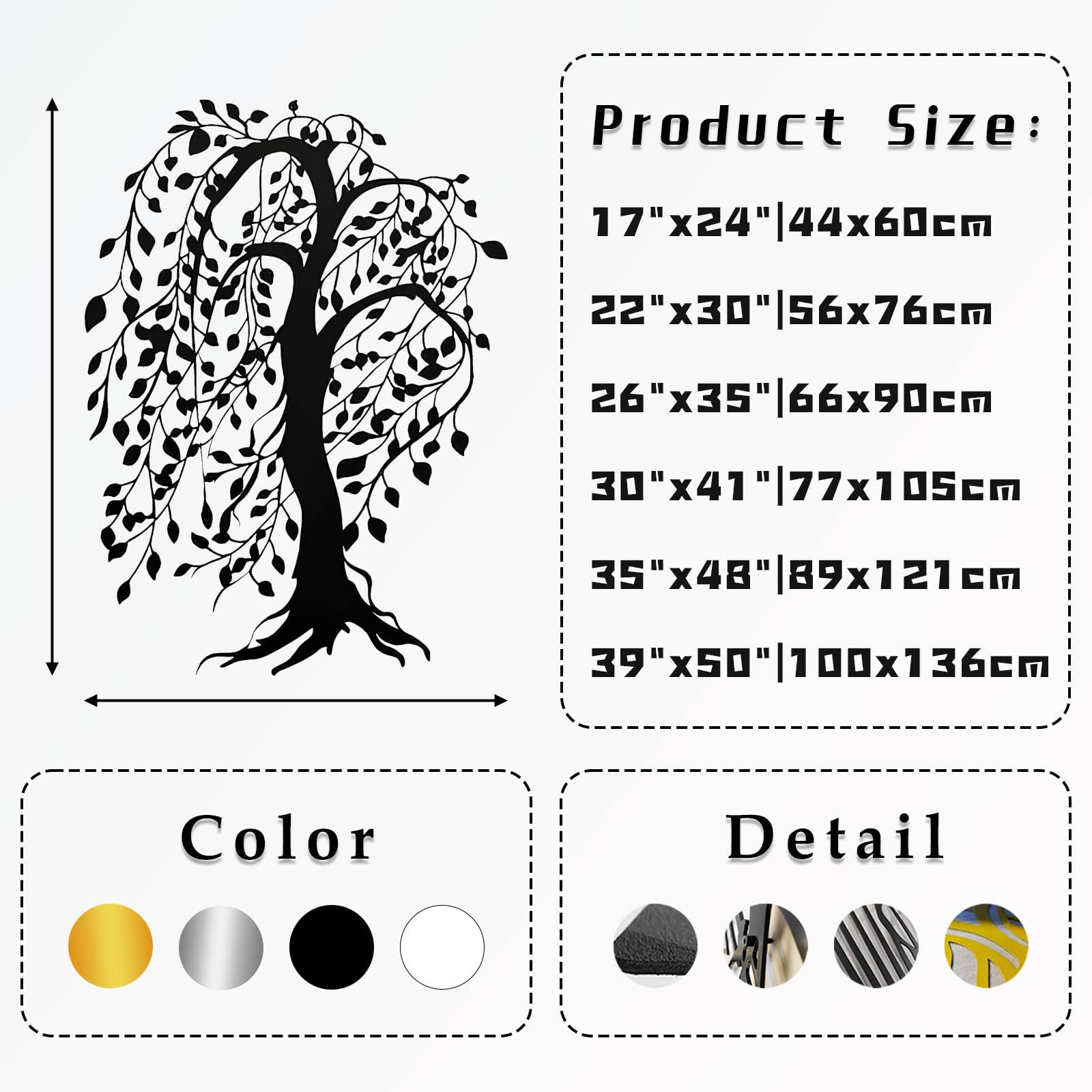 Árbol de Arte de Pared de Metal, Rama Extragrande, decoración de Pared, árbol genealógico, Adorno Grande de Sauce para Sala de Estar, Regalo de inauguración de casa (39" x