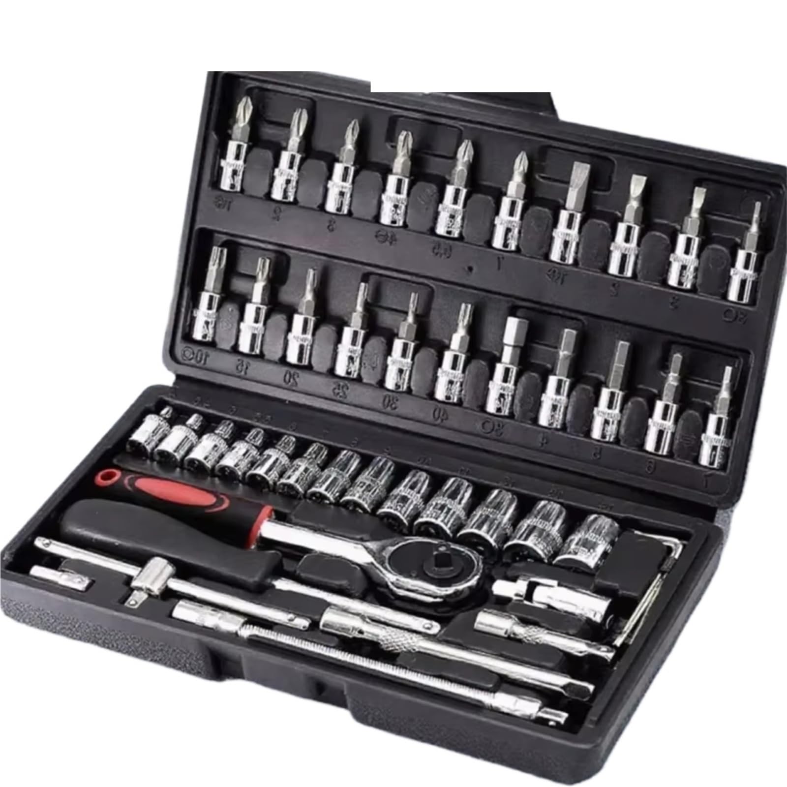 Auto Set Chiavi a Bussola 46 Pezzi Set Di Strumenti Per Punte Con Chiave A Cricchetto Per Riparazione Auto Kit Di Strumenti Combinati Per Manutenzione Auto Utensili Manuali
