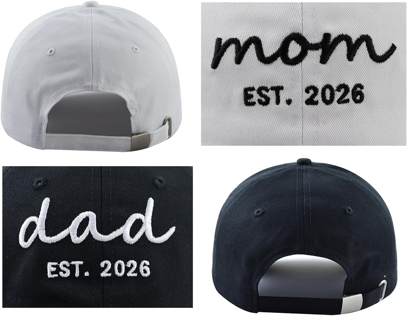 Gifts for New Parents, 2PCS 2026 Mom and Dad Hats, Best Papa Mama Baseball Cap, Funny Mothers Fathers Day Birthday Gifts for New Moms Dads Husband Wife Black-White