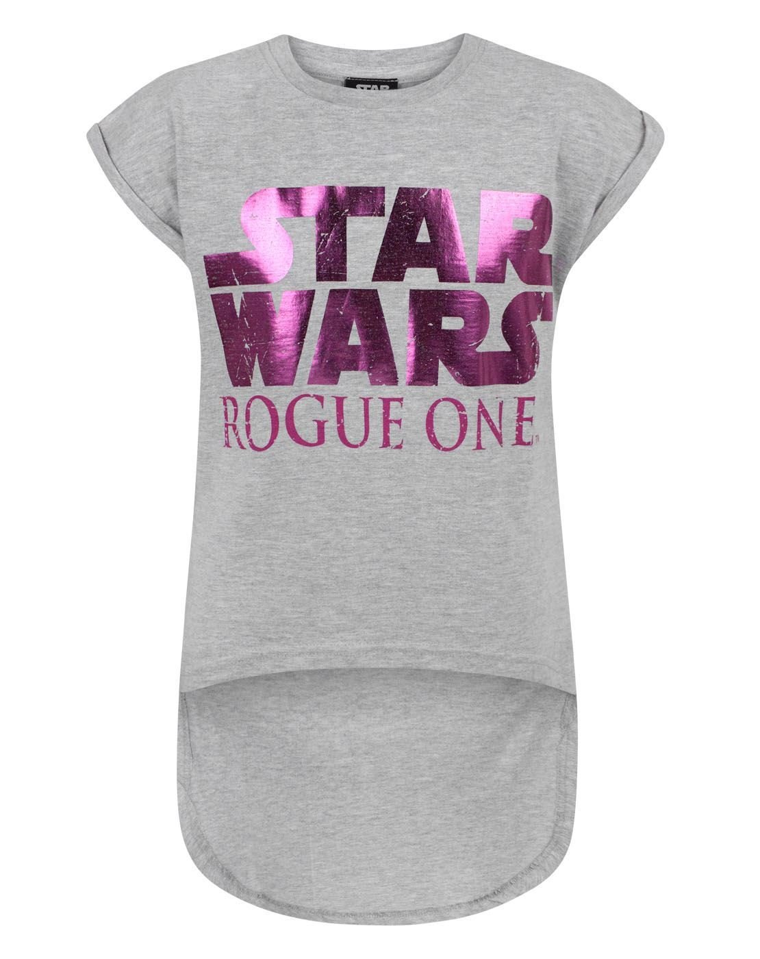 Star Wars Girls Grey Rogue One 'S Dipped Hem T-Shirt (9-10 Years)
