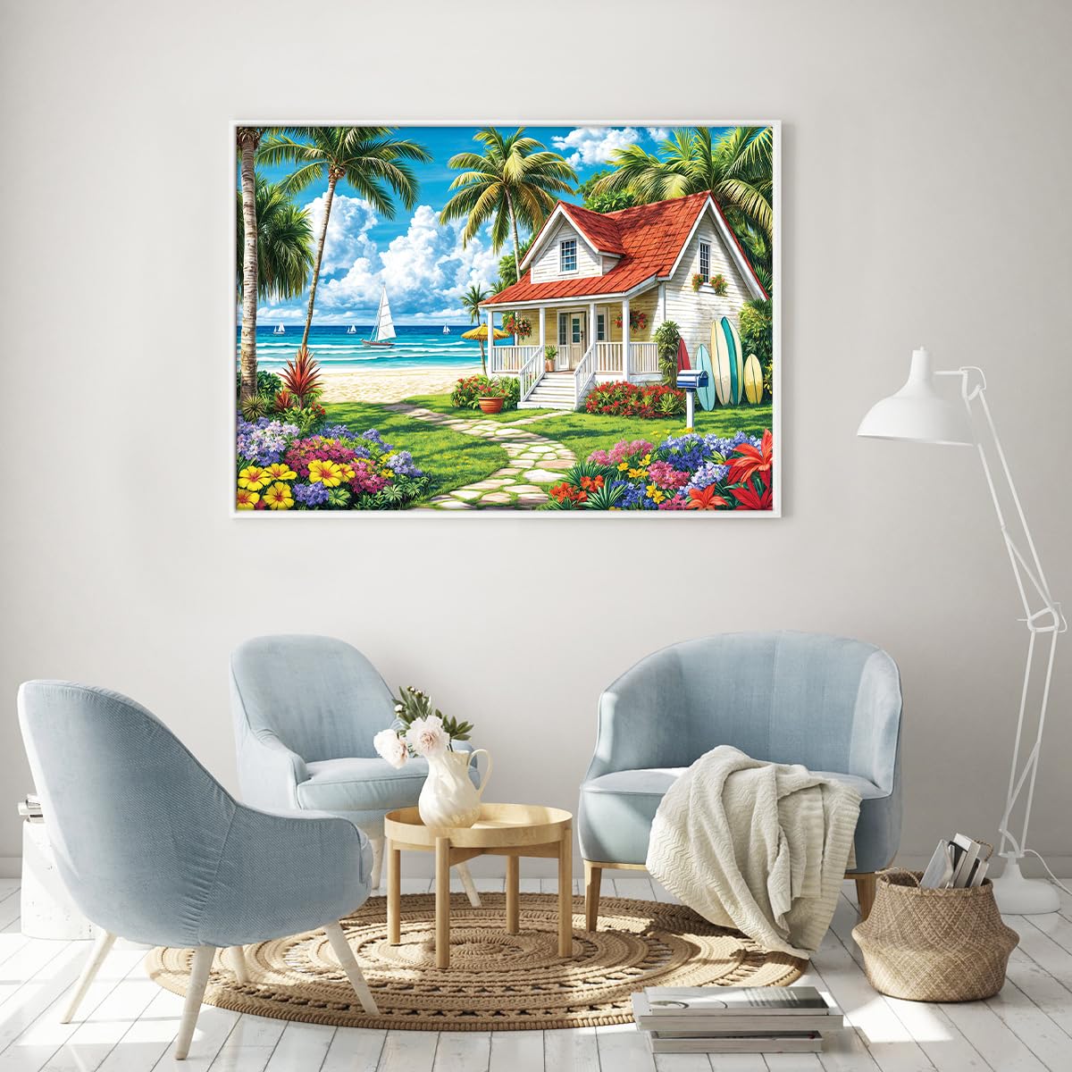 Puzzle für Erwachsene 1000 Teile Puzzle für Erwachsene 1000 Teile Puzzle 1000 Teile Sommer Strand Urlaub Surfen Kokospalmen Holzhäuser