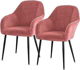 ZYXF Pack 2 Sillas Comedor De Terciopelo Sillas Tapizada con Reposabrazos Diseño Nórdico Estilo Pies De Metal Robusto Y Resistente Al Desgarro (Color : Pink, Size : Black Legs)