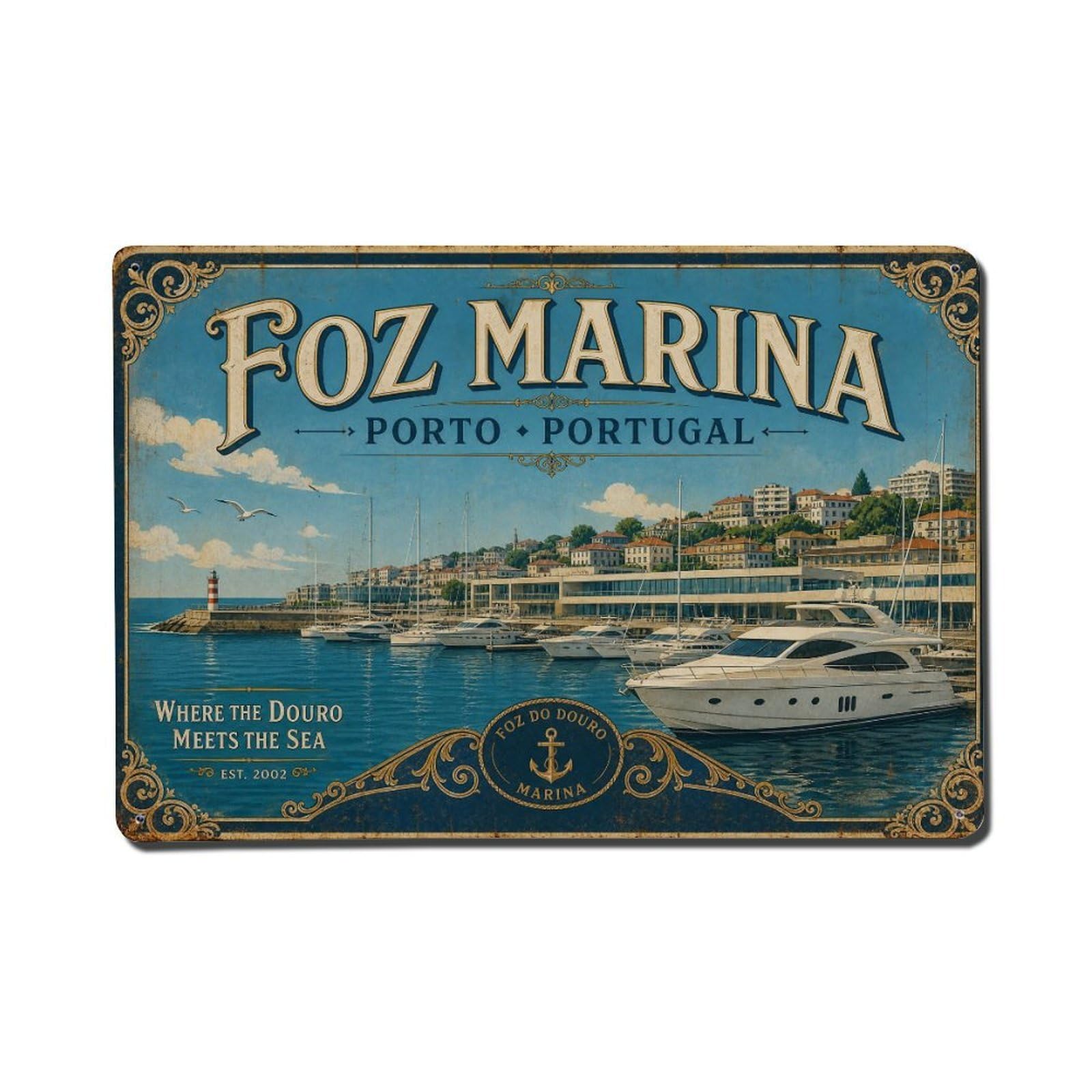 Vintage Travel Foz Marina Yachts Atlantic Harbor Portugal Metal Tin Sign
