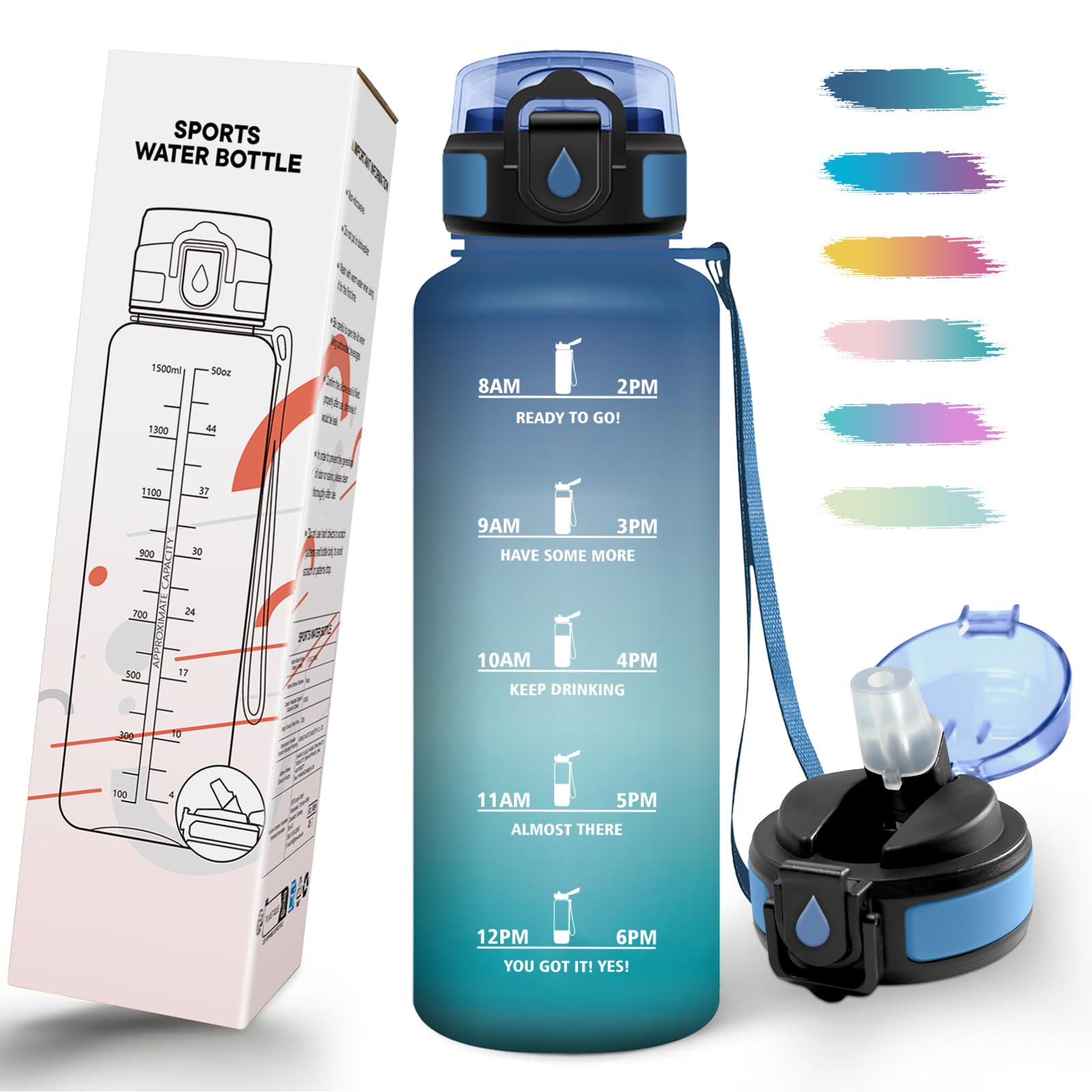 Drinking Bottle 1 5 Litres, Leak-Proof, Suitable for Carbonated Drinks, Sports Bottle, BPA-Free, Water Bottle with Straw, Sports Bottle for Outdoor, Hiking, Fitness, Cycling, Camping