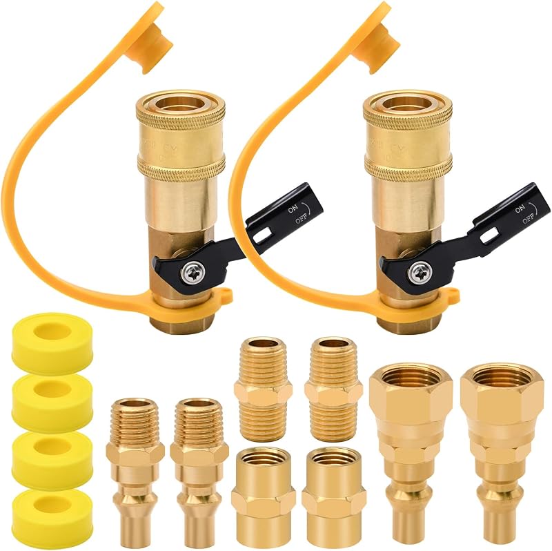 14pcs Propane Quick Connect Fittings,1/4" RV Propane Quick Connect Fittings Adapter with 3/8" Flare x 1/4" NPT Male Pipe Half-Union Fitting 1/4" Male NPT 1/4" Female NPT