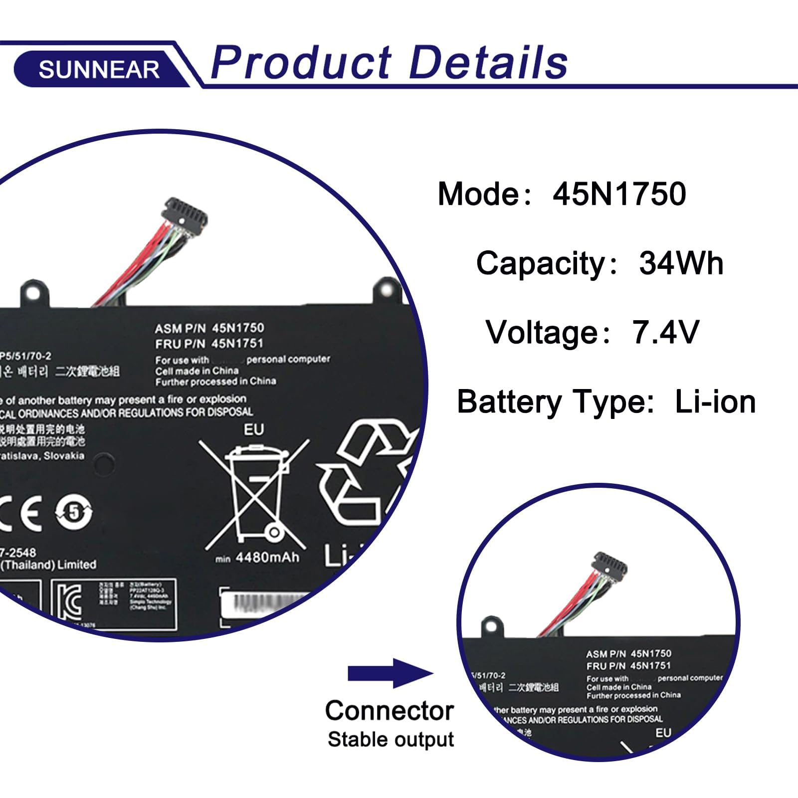 Amazon.com: SUNNEAR 45N1750 45N1751 Laptop Battery Replacement for