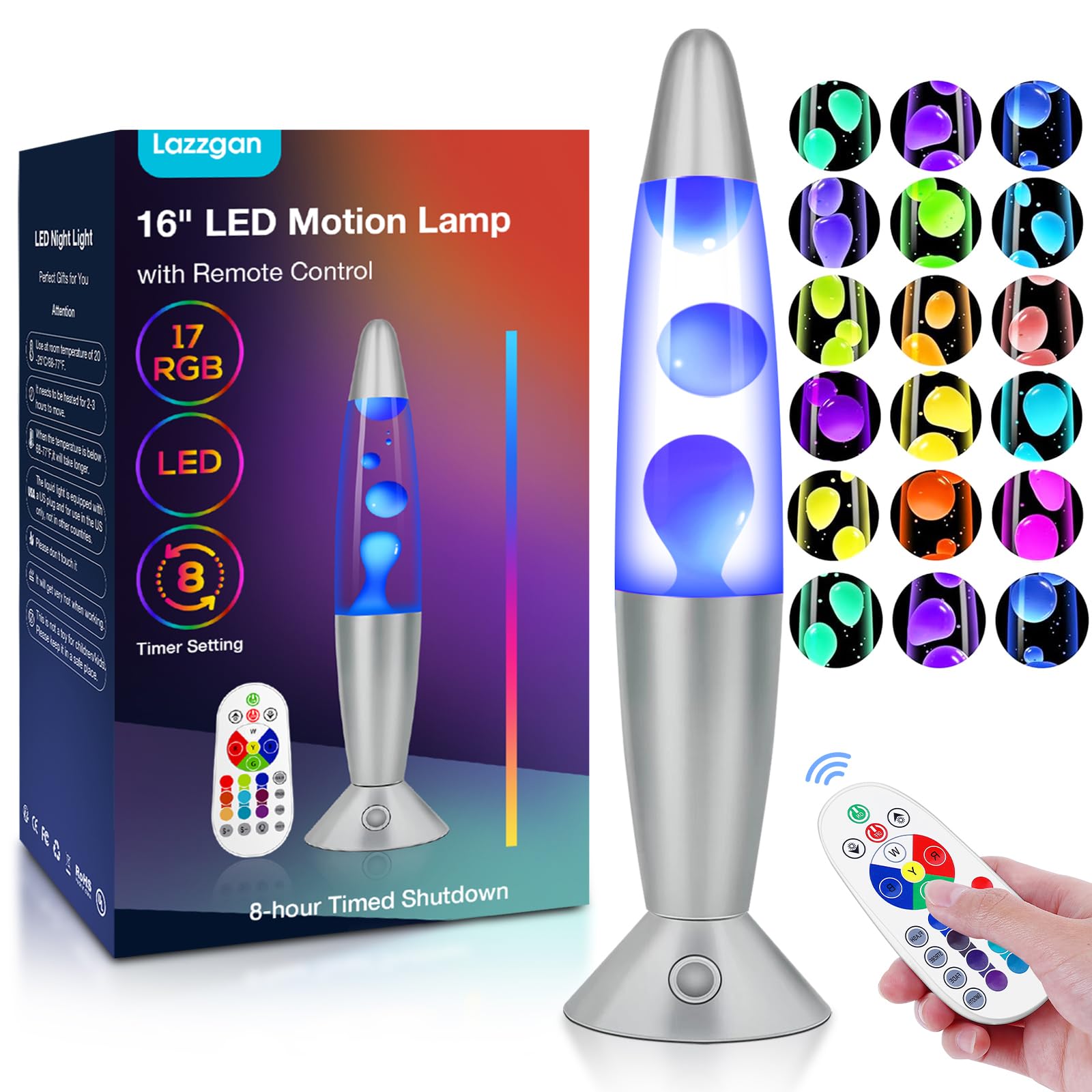 Lazzgan 17 Color Changing LED Liquid Motion Lamp: 16 inches Night