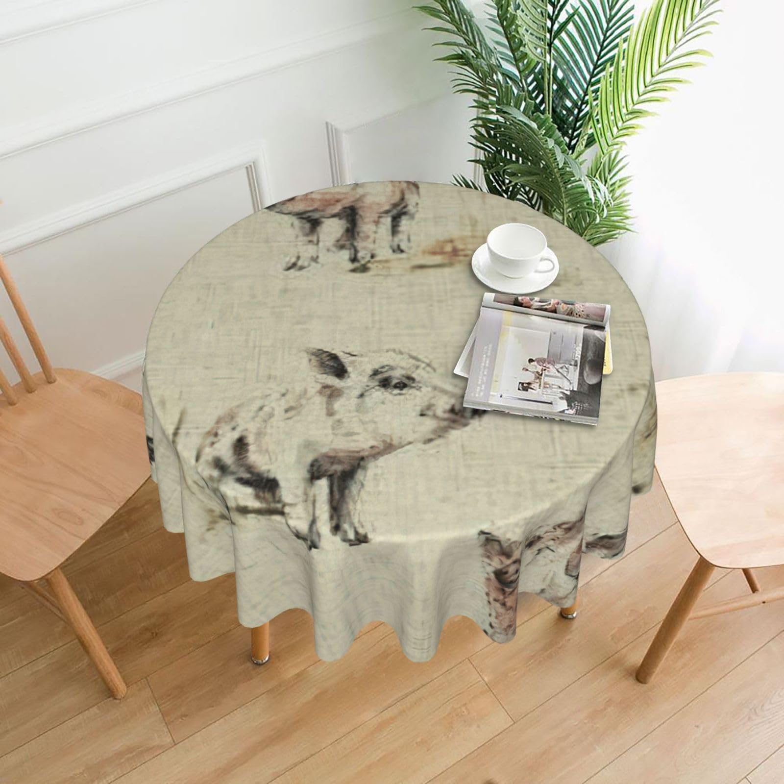 Zcmkjlg Pig Background Print Quick Ship Round Tablecloth 60in Polyester Washable Cover for Dining Room