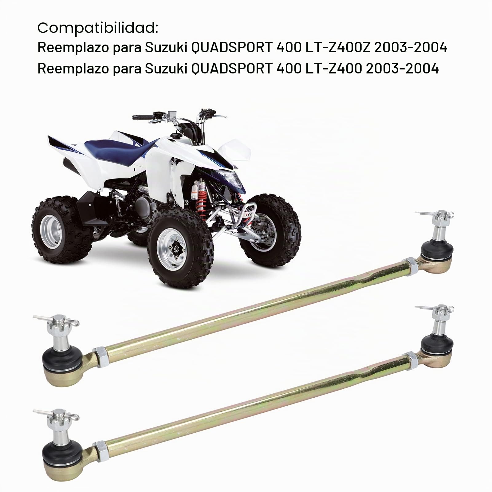 Qiilu Extremos de Barra de Acoplamiento, 2 Juegos de Barra de Acoplamiento de Dirección con Kit de Extremos de Repuesto para Suzuki QUADSPORT 400 LT-Z400 LT-Z400Z 2003-2004