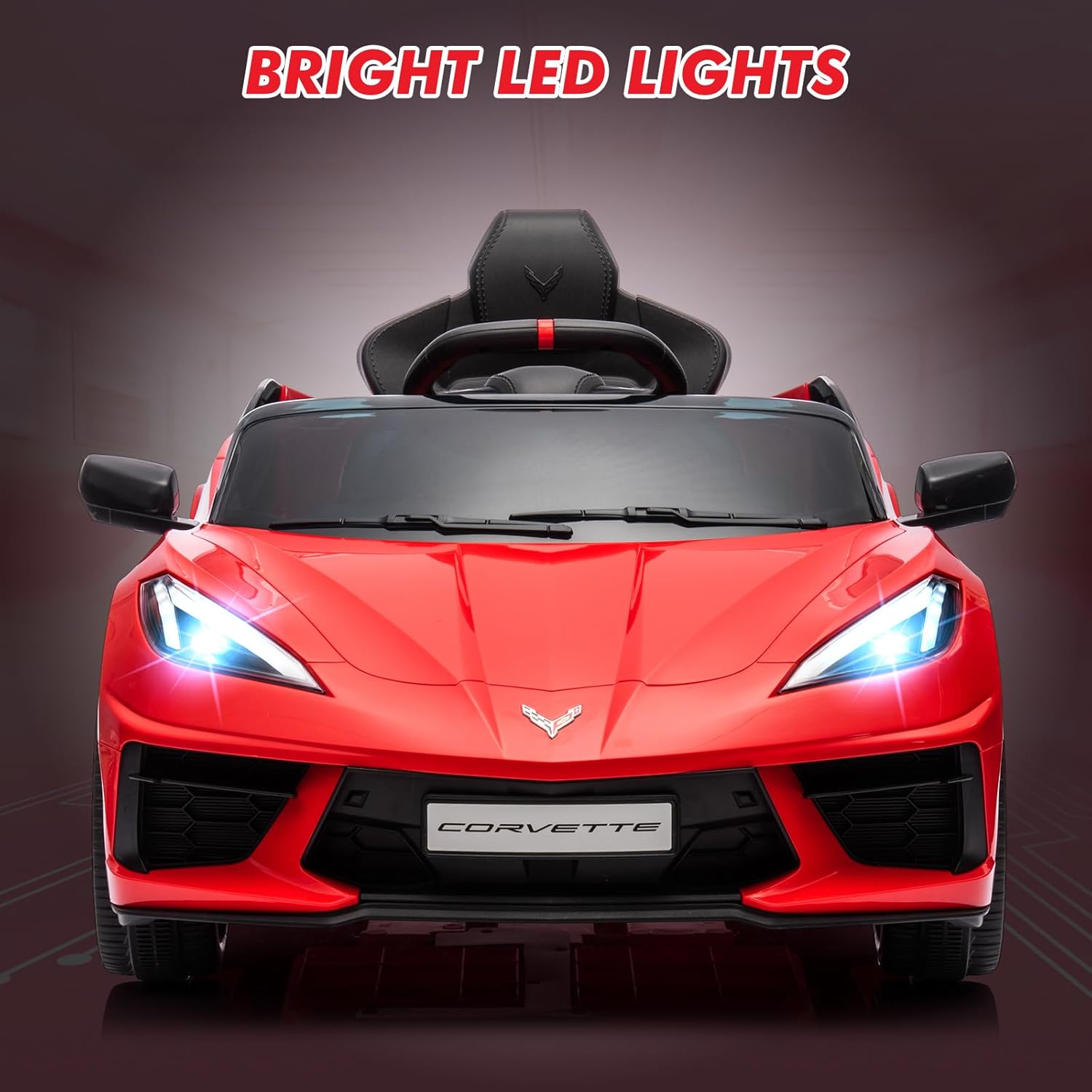 Ride on Sports Car 12V Battery Powered Car for Kids Licensed Corvette Toddlers Electric Car Toy with Remote Control, Visual Dashboard, Music, LED Lights, Gifts for Boys Girls, Red