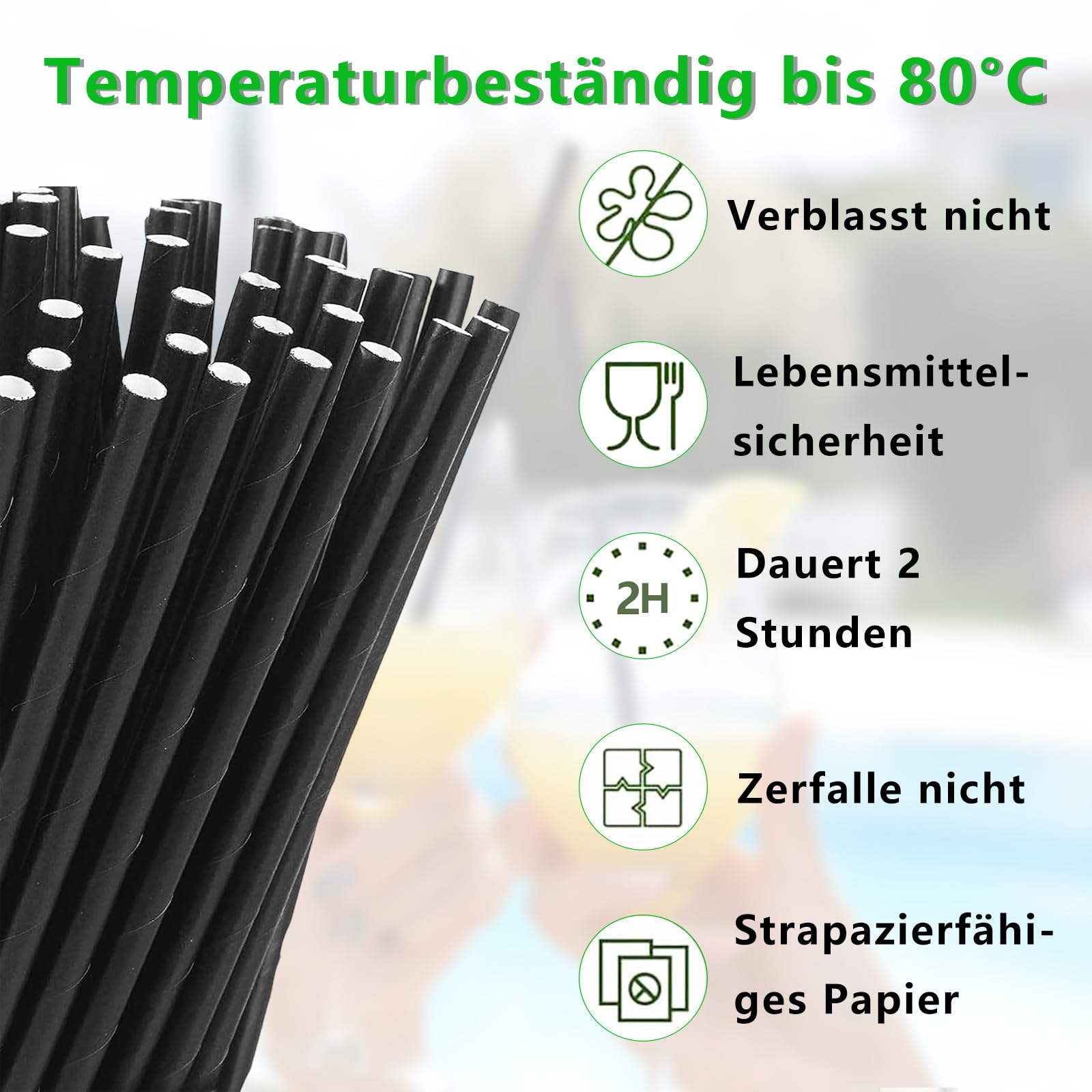 Cannucce Di Carta Biodegradabili 100 Pezzi - Diametro 8mm, Lunghezza 24cm, Colore Marrone - Foto 3