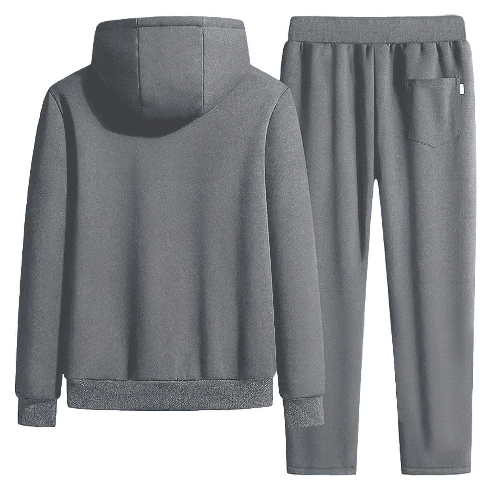 Hombre Invierno Conjunto de Chándal de Algodón con Forro Polar Chaqueta con Capucha y Pantalones Deportivos con Bolsillos con Cremallera