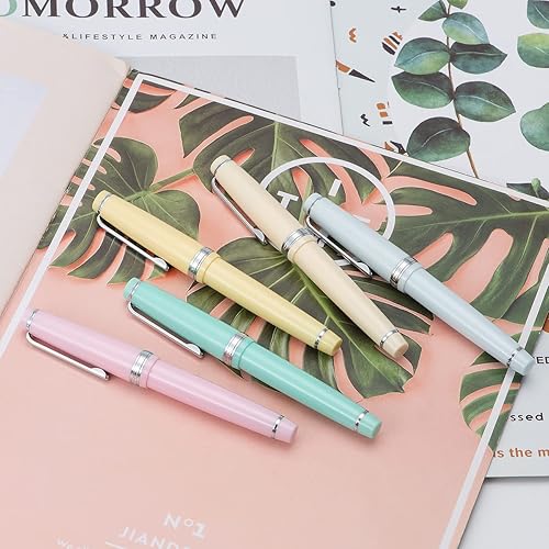 Miniatura 5 de Jinhao 82 Pluma estilográfica de acrílico rosa, plumín extrafino de iridio, diseño clásico, pluma de escritura suave con convertidor de tinta (con