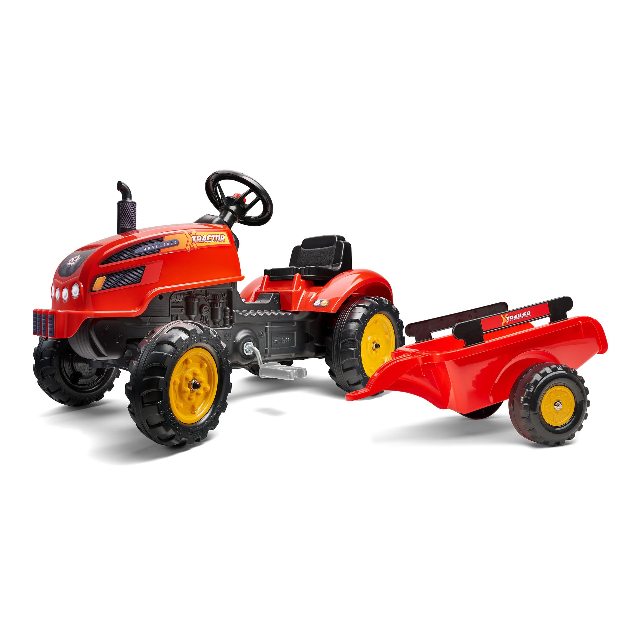 FALK - Traktor X Tractor - Czerwony - z otwieraną maską i przyczepą - Wyprodukowano we Francji - Od 2 lat - 2046AB