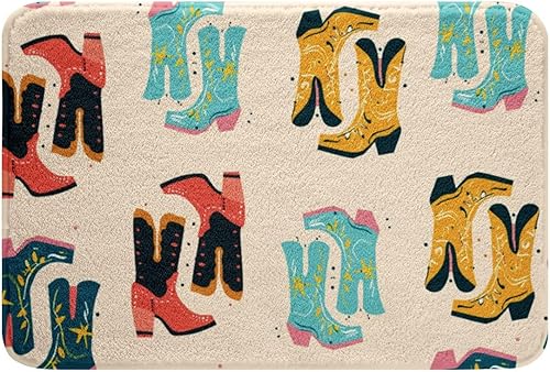Erosebridal Alfombra de baño con botas de vaquero, alfombra exótica de acuarela, decoración occidental, estrella, luna, cactus, exteriores, 16 x 24