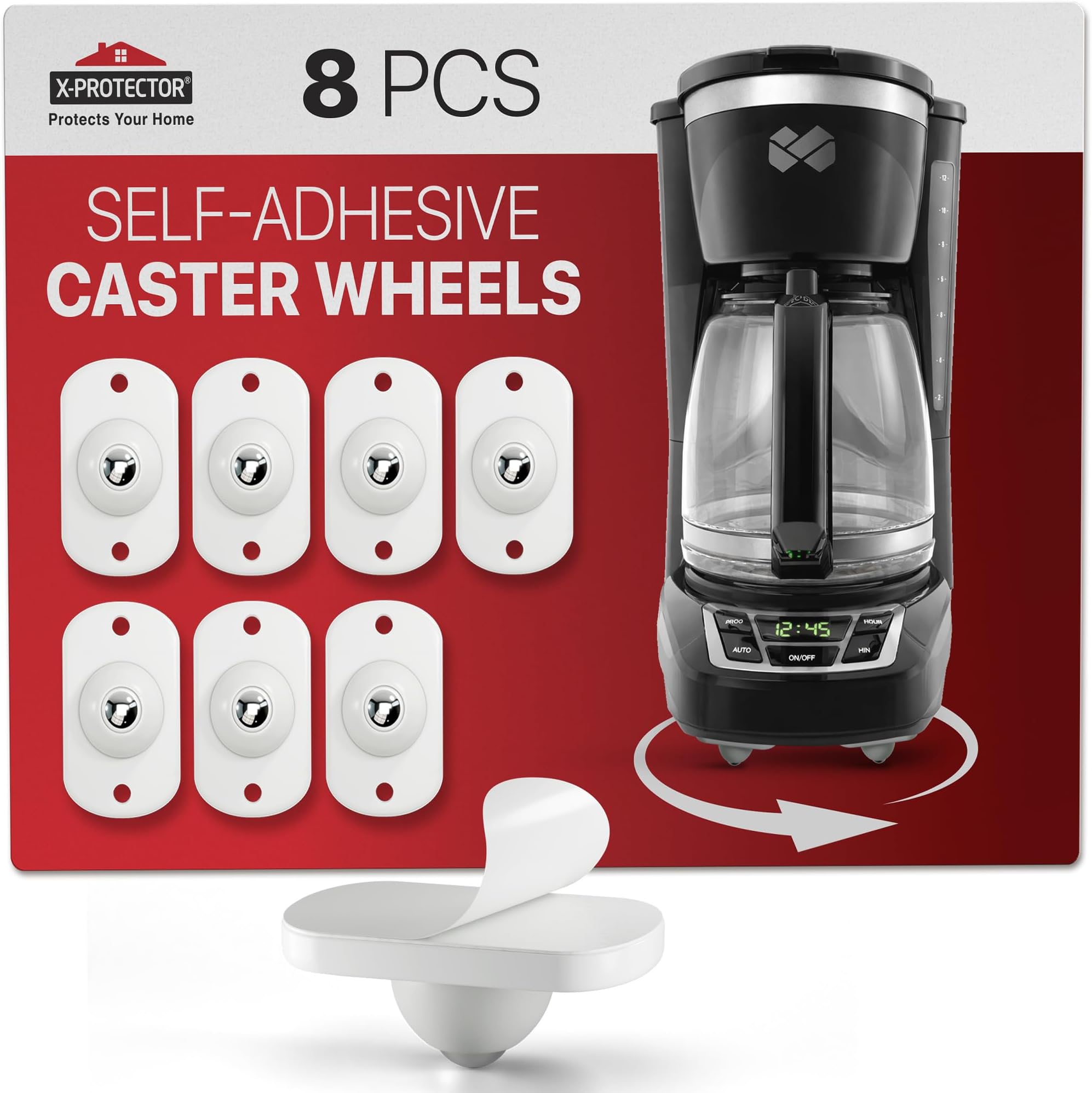 X-Protector Appliance Slider - 8 PCS Small Appliance Rollers Countertop - Premium Mini Caster Wheels - White Stick On Wheels - Ideal Slider for Coffee Maker, Mixer & Other Kitchen Gadgets!