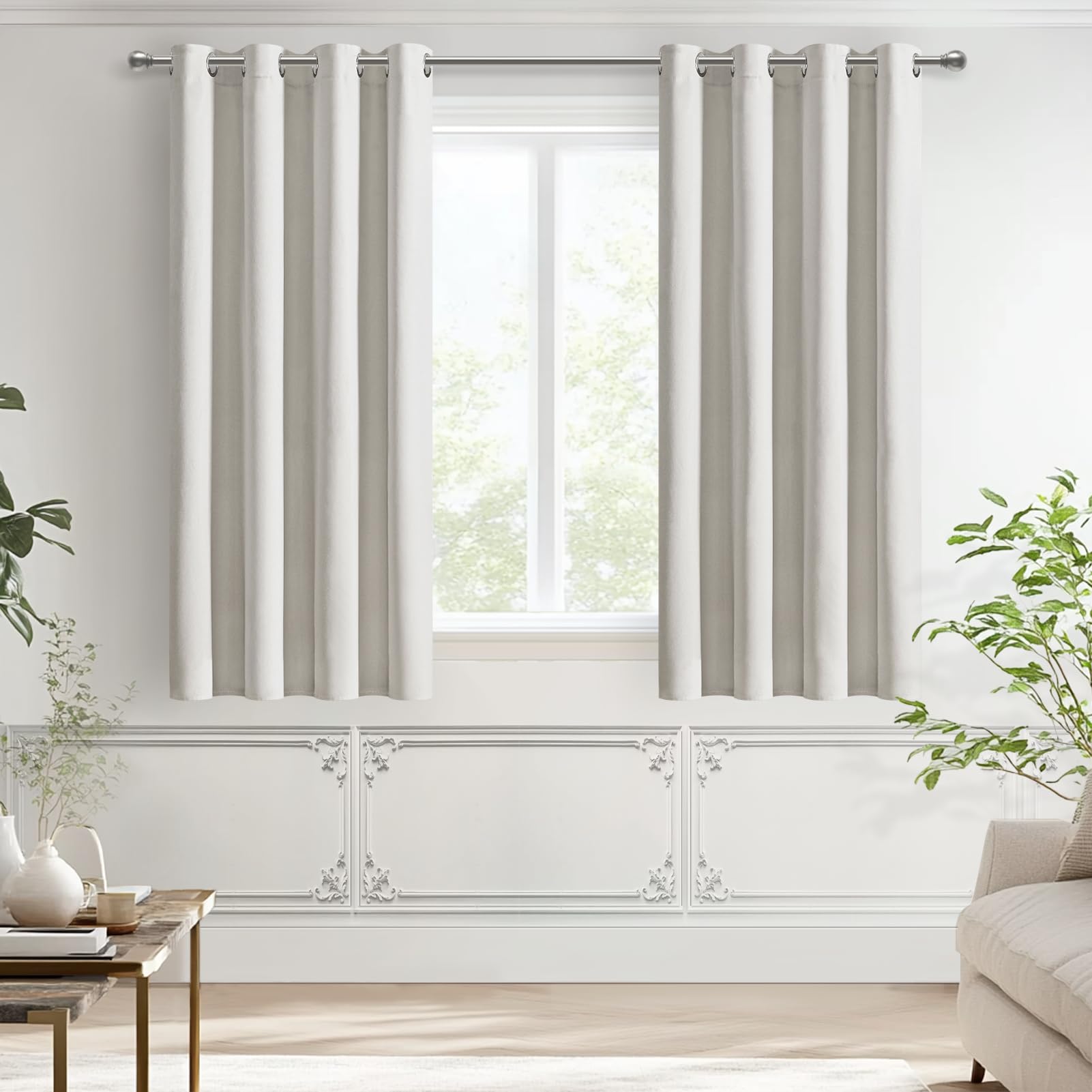MRTREES 100% Cortinas Opacas Cortas Dormitorio 2 Piezas, 132x160 cm, Natural, Cortinas de Salon Termicas Aislantes Frio y Calor, Cortina de Lino Anti Luz con Ojales para Ventanas Habitacion Comedor Global Recycled Standard Global Recycled Standard Global Recycled Standard