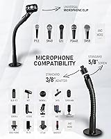 Vista 5 de Microphone Stand - 19-INCH Heavy-Duty Flexible Gooseneck Desktop Mic Stands Holder with Flange Mount Base for Lectern Podium Podcast Meetings