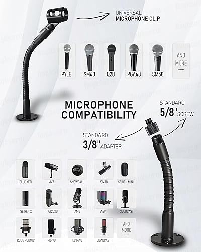 Miniatura 5 de Soporte para micrófono soporte de micrófono de escritorio flexible de cuello de cisne de 24 pulgadas con base de montaje de brida para atril,