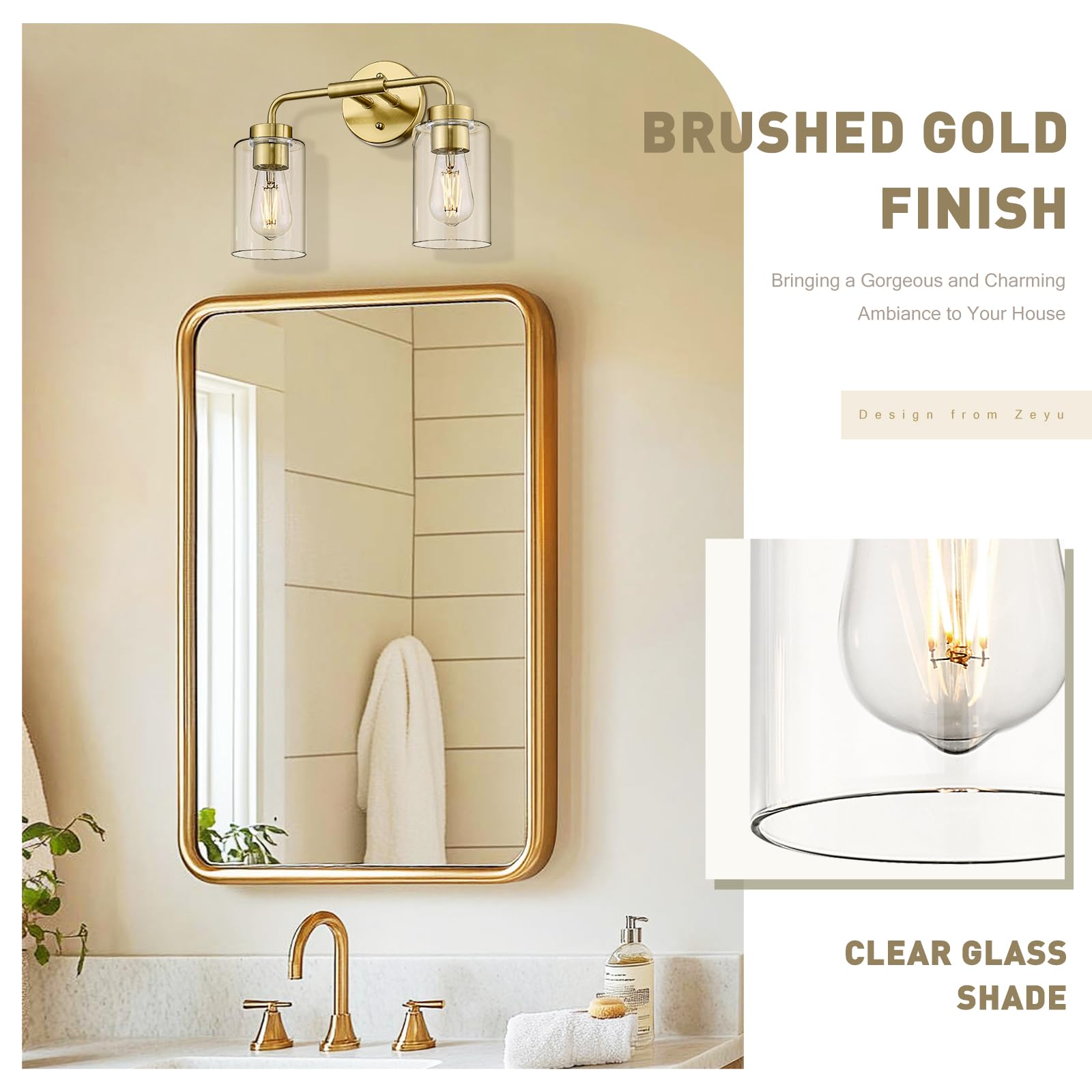 zeyu 14.4 Inch Vanity Light Fixture, Vintage Bathroom Lamp, Gold