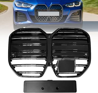 شبكة الكلى الأمامية ذات الشرائح المزدوجة باللون الأسود اللامع تناسب سيارة BMW G26 i4 2022-2024 BATTERY EV EV/BEV