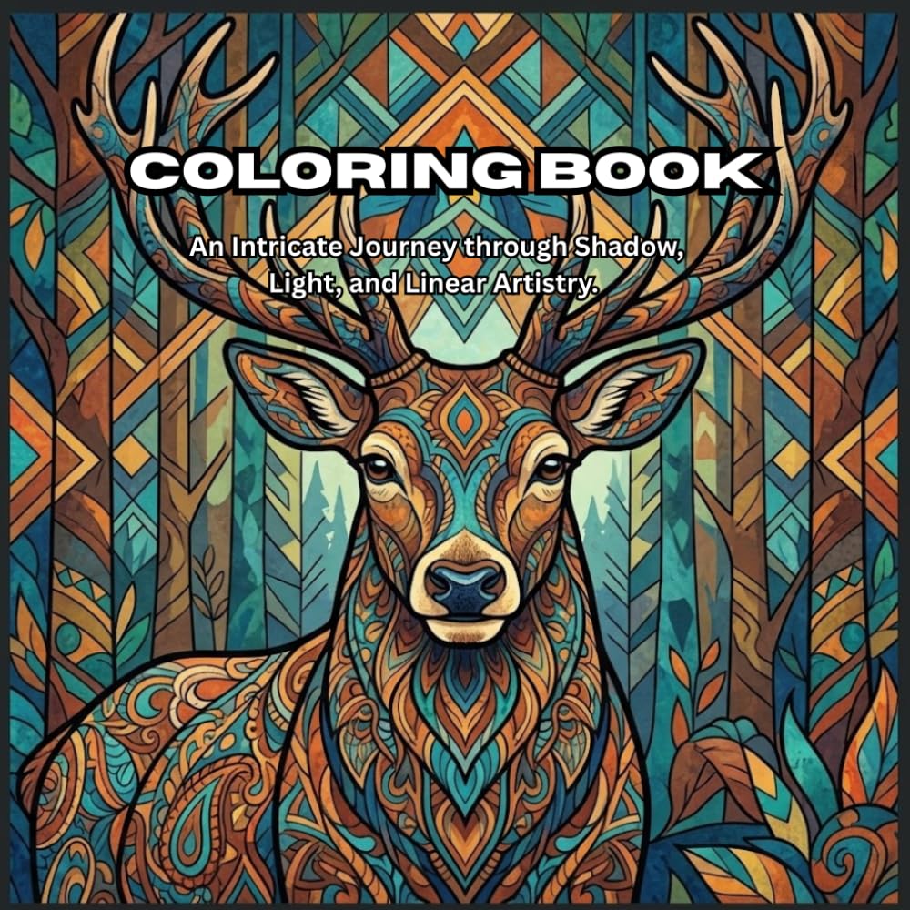 coloring book An Intricate Journey through Shadow, Light, and Linear Artistry.