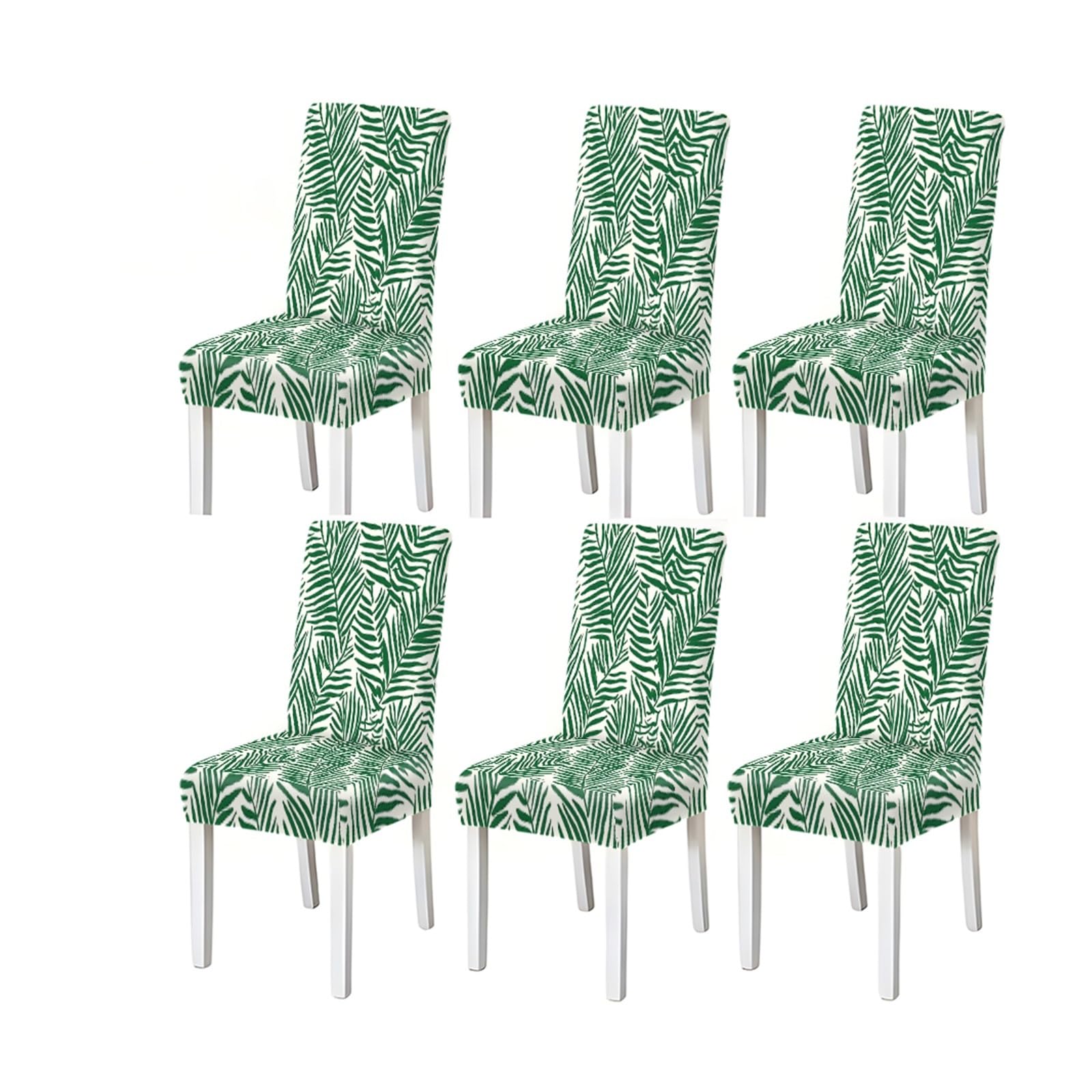 FZJKGH Green Tropical Palm Leaf Chair Covers Set Of 2/4/6, Stretch Dining Chair Slipcovers, Modern Botanical Home Decor Removable Stretch Slipcovers for Dining Chairs(6PCSChair cover)