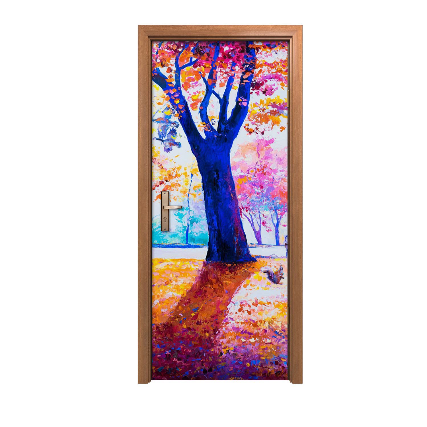 Autocollant de porte 80x200cm Arbre de parc au look automnal