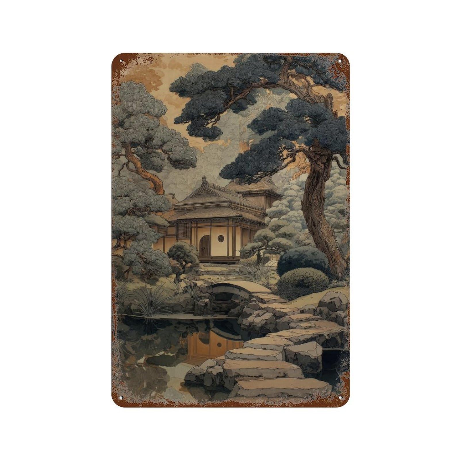 xiaoxiaoshen Japanese Garden. Traditional Wall Decor Art Metal Tin Poster Modern Home Decor Art Home Bar Shop Decorations Vintage Sign 30x20cm