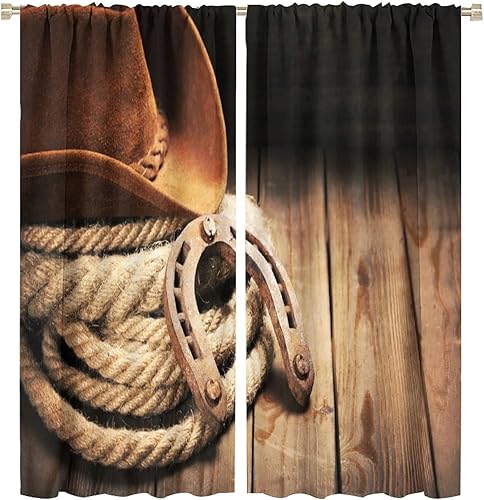 Miniatura 64 de Cortina opaca de vaquero, estilo retro, estilo bosquejo, del desierto occidental, con bolsillo para cortinero, para dormitorio, sala de estar