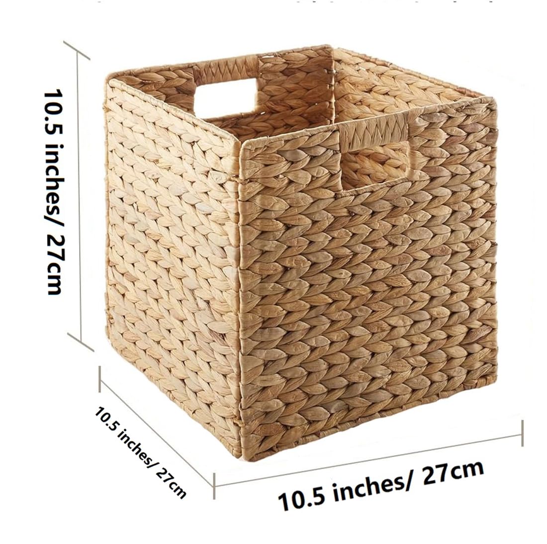 Gewebte Regalkörbe, 26,7 cm, Wasserhyazinthe, handgefertigt, offene Aufbewahrungskörbe, hellbraun, Speisekammerkörbe, Organisationskorb, faltbare Aufbewahrungskörbe für Schlafzimmer, Cubby Cubes