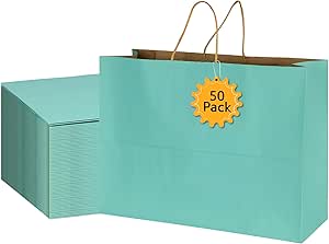 50-Pack Diamond Blue Gift Bags With Gold Rings - 9.84x6.69in Party Goodie Bags With Handles