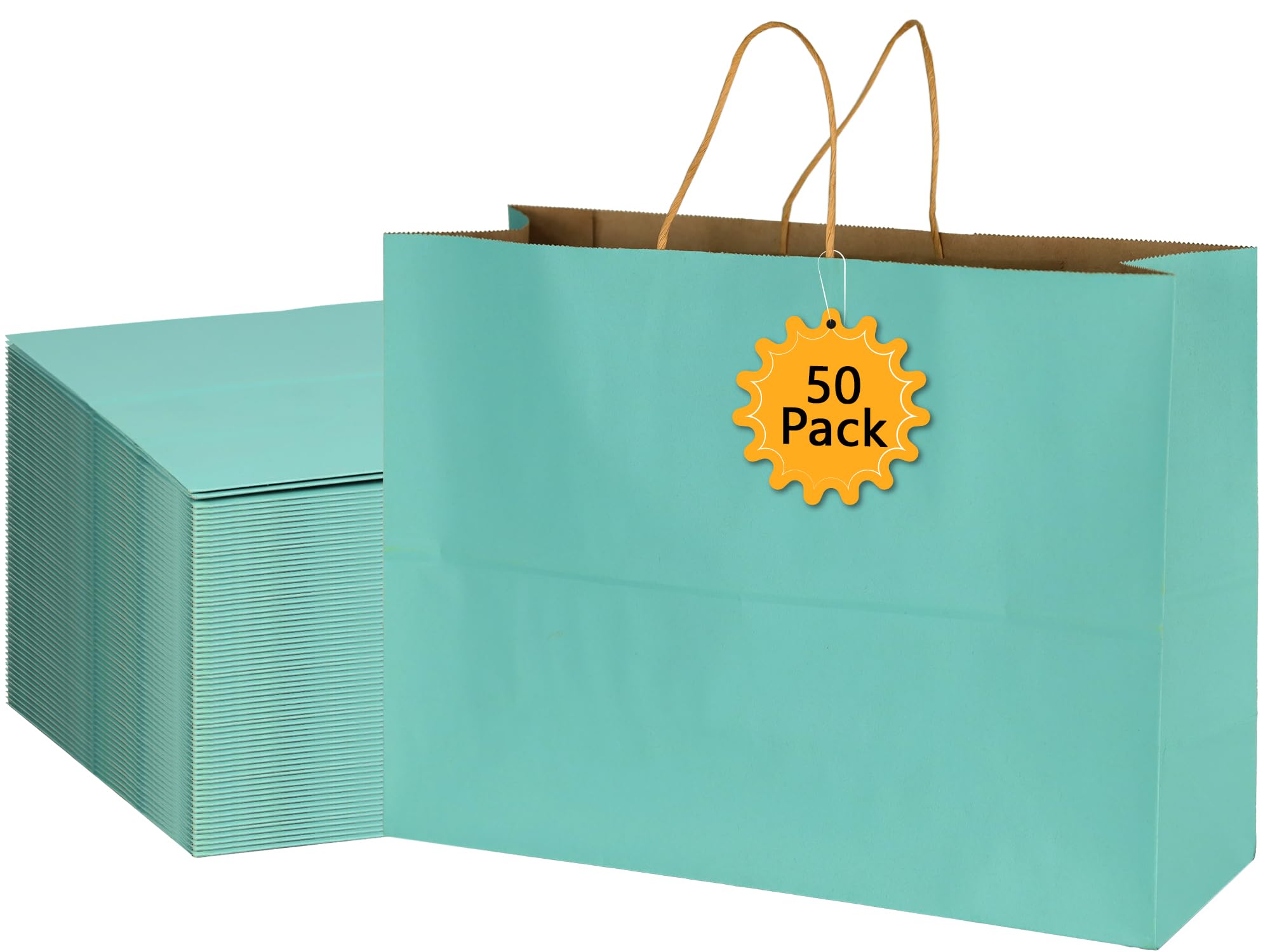 BLEWINDZ 50Pcs Gift Bags Large 16x6x12 Inches - Kraft Paper Bags with Handles Bulk Light Blue Goodie Bag Shopping Bag for Grocery Merchandise