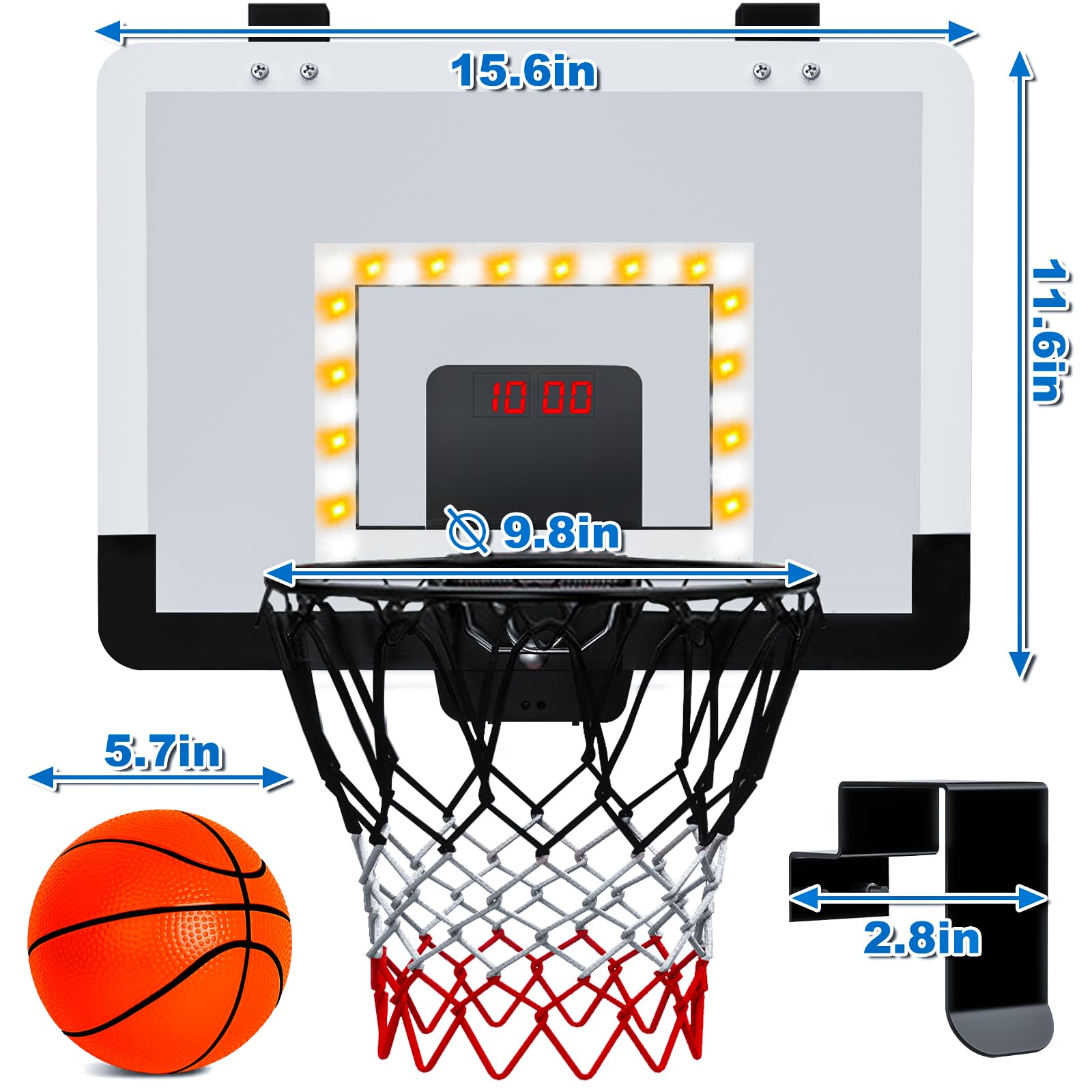 4 Rubberen Ballen Inclusief TEMI Basketbalkorf Voor Binnen - Met Scorebord, 4 Ballen, Boven De Deur Basketbal Speelgoed 3 Jaar