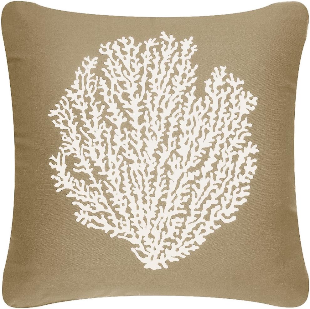 Wabisabi Green Coral Sea Fan Decorative Modern Organic Cotton Square Throw Pillow Cover, 18 by 18-Inch, Geometric, Khaki Brown