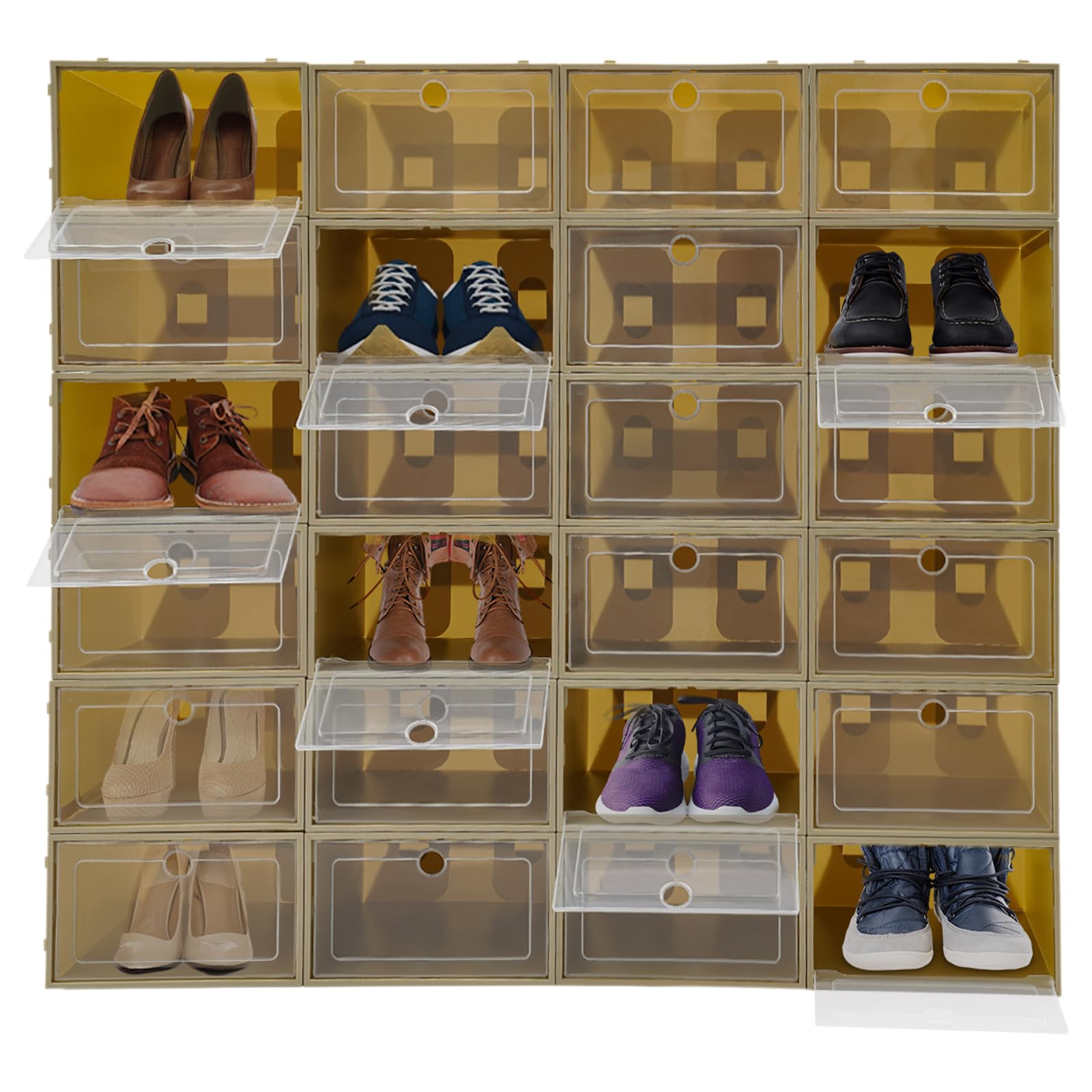 24 scatole per scarpe, impilabili, trasparenti, con coperchio, per soggiorno, camera da letto, vestiti, libri, CD, cinture, 33 x 23 x 14 cm (verde avocado)