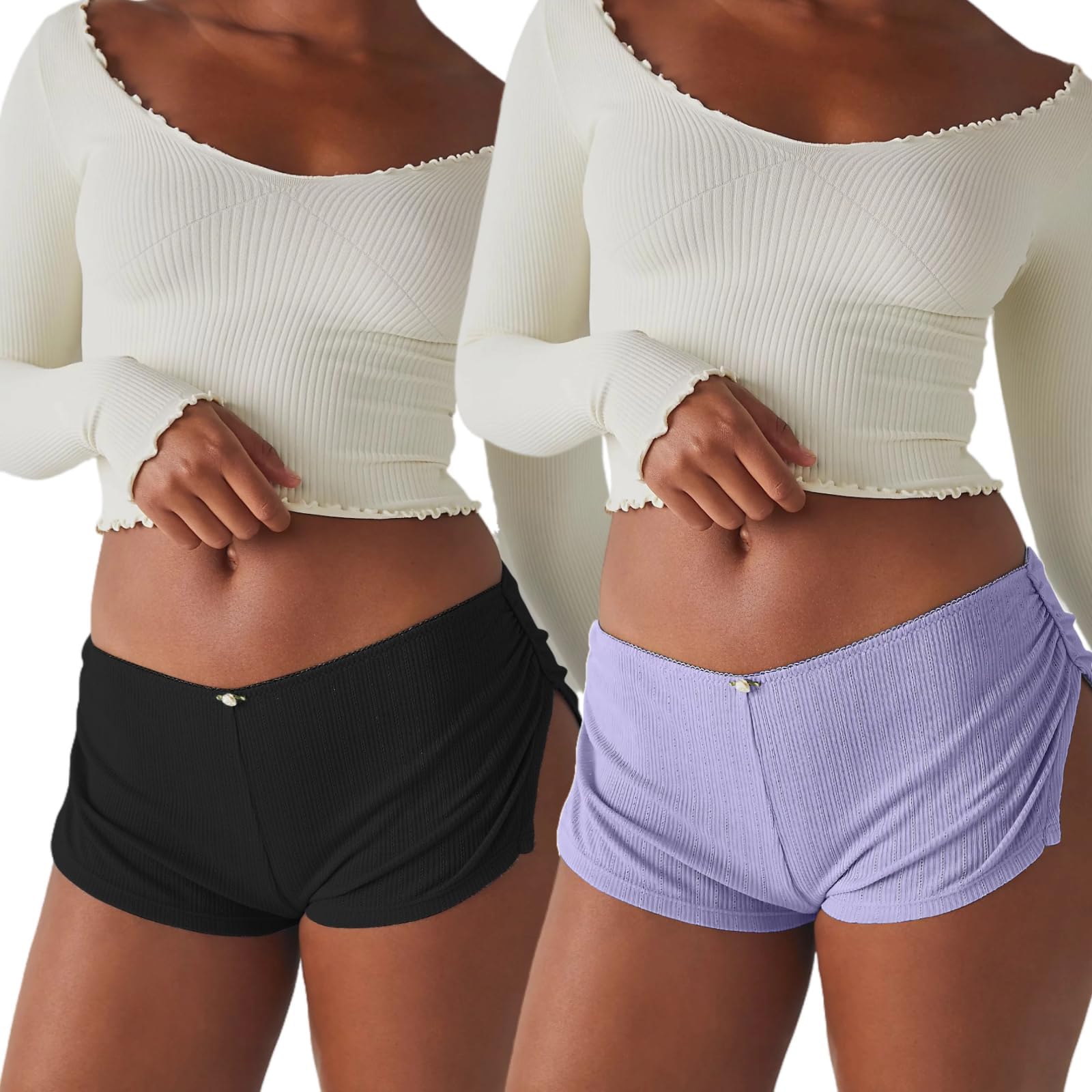 FaroDor Cute Micro Pajamas Shorts for Women Low Rise Side Slit Ruched Lounge Shorts Pj Bottoms