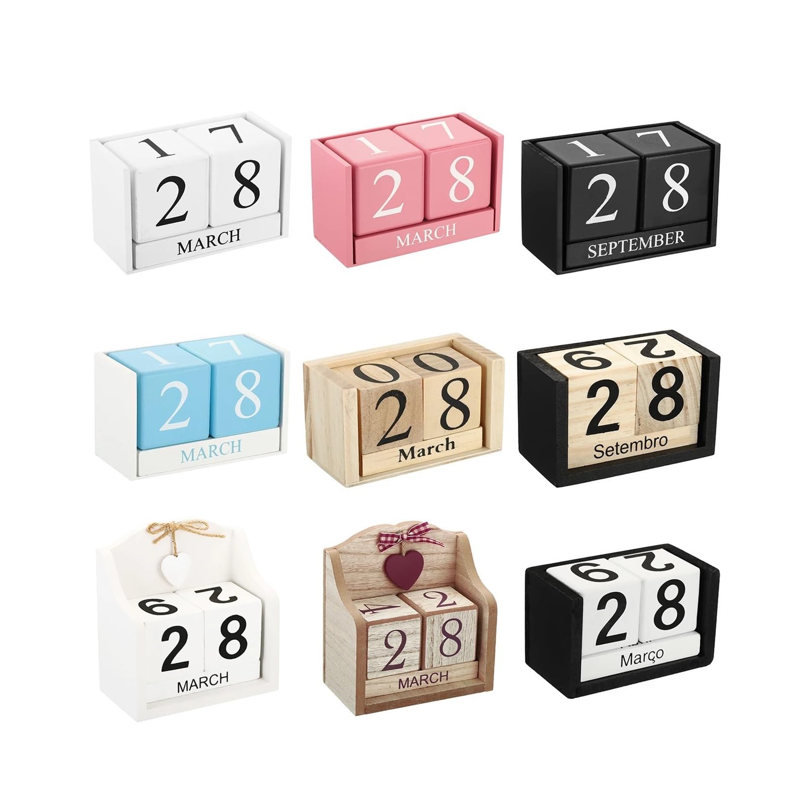 Desk Wooden Calendar Blocks Blocs de calendrier en bois Vintage, affichage du mois et la Date, accessoires bureau, bloc pour Salon ou Bureau(Brown 95x45x55mm)