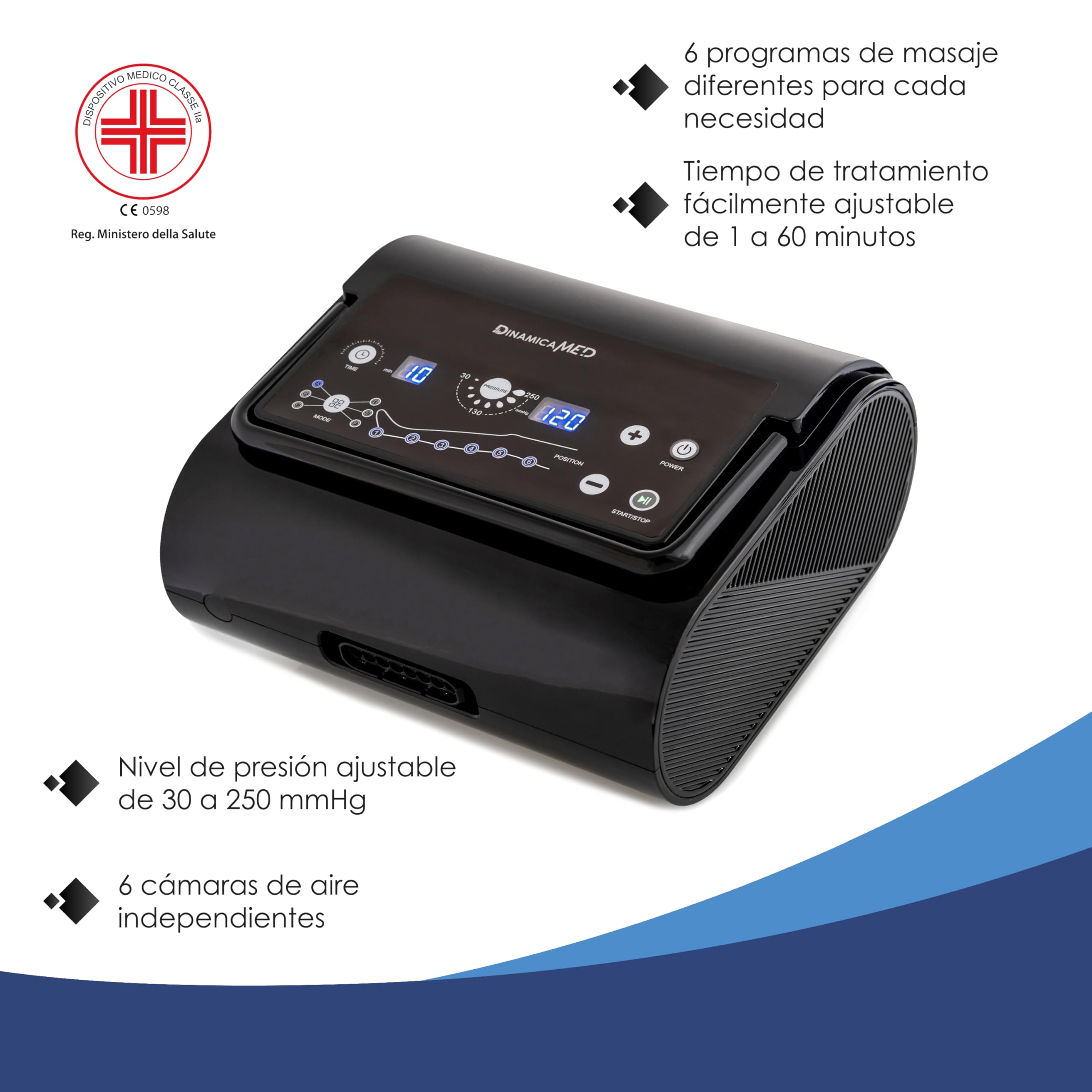 DinamicaMed® Premium 6.0 Compact Presoterapia para casa – Máquina de drenaje linfático con 6 programas, 6 cámaras de aire, Piernas XL y Faja Abdominal
