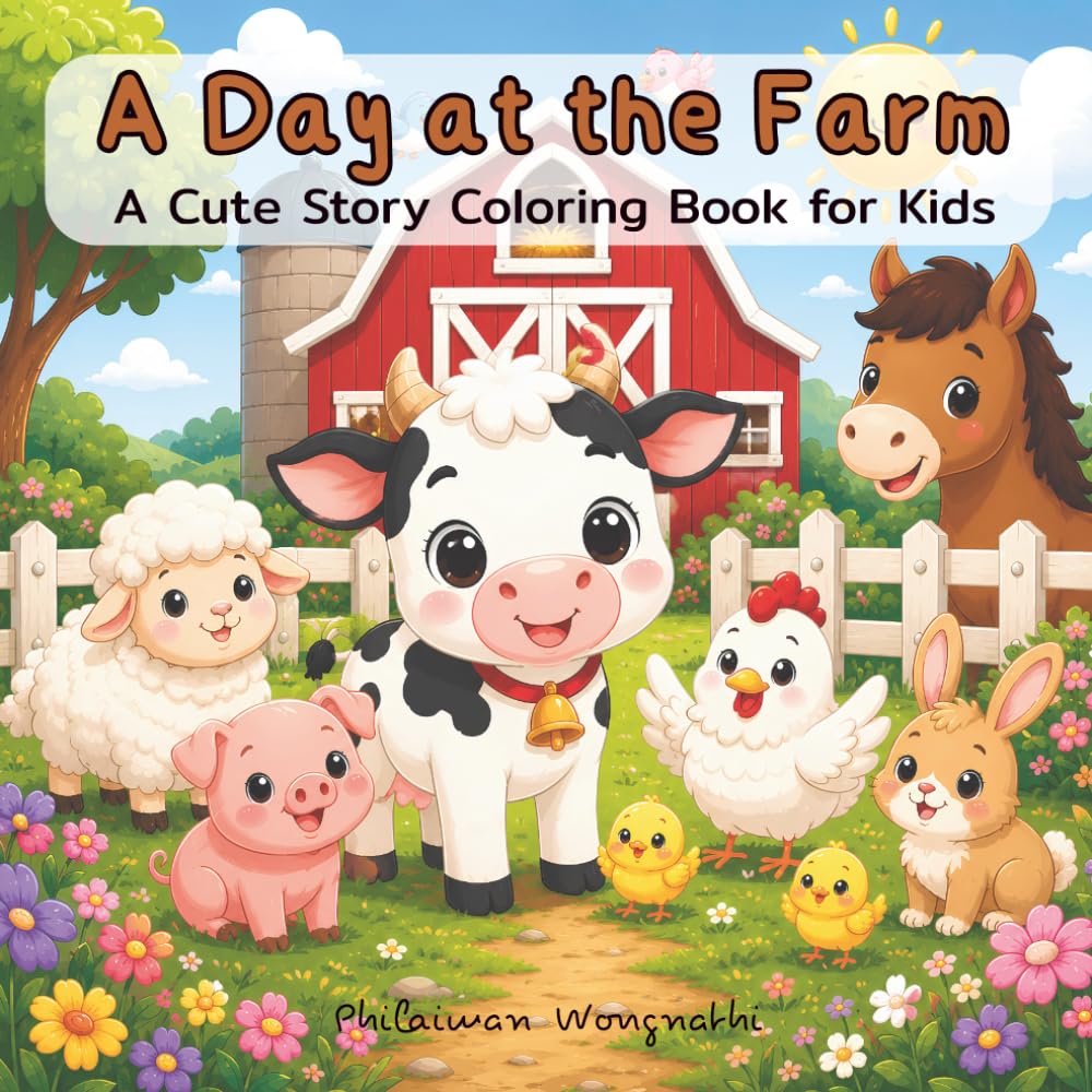 A Day at the Farm: A Cute Story Coloring Book for Kids: Follow a Little Cow on a Fun Farm Adventure